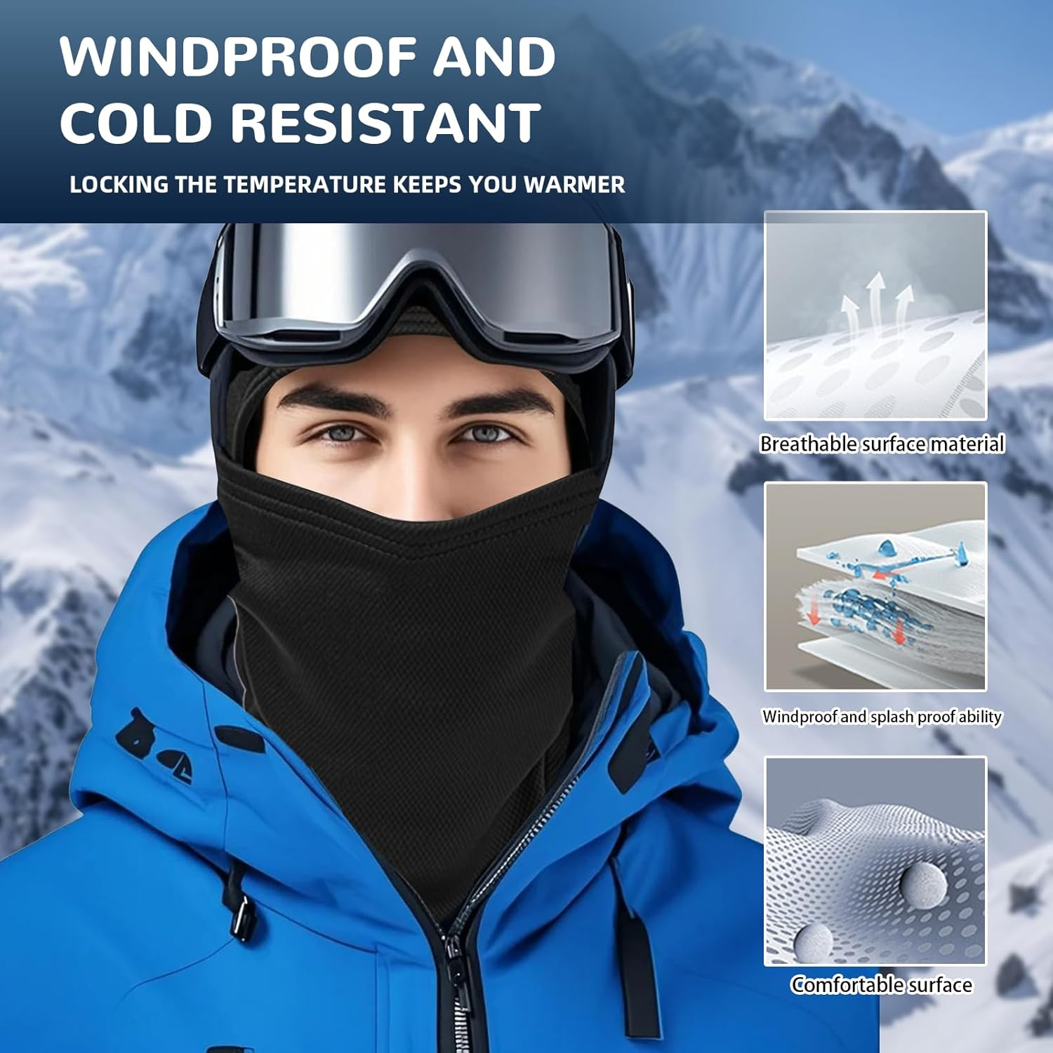 ARYEAM Cold Weather Balaclava Ski Mask for Men Windproof Thermal Winter Scarf Neck Warmer Windproof Fleece Lined Polyester Black for Cycling Running Hiking image number 1