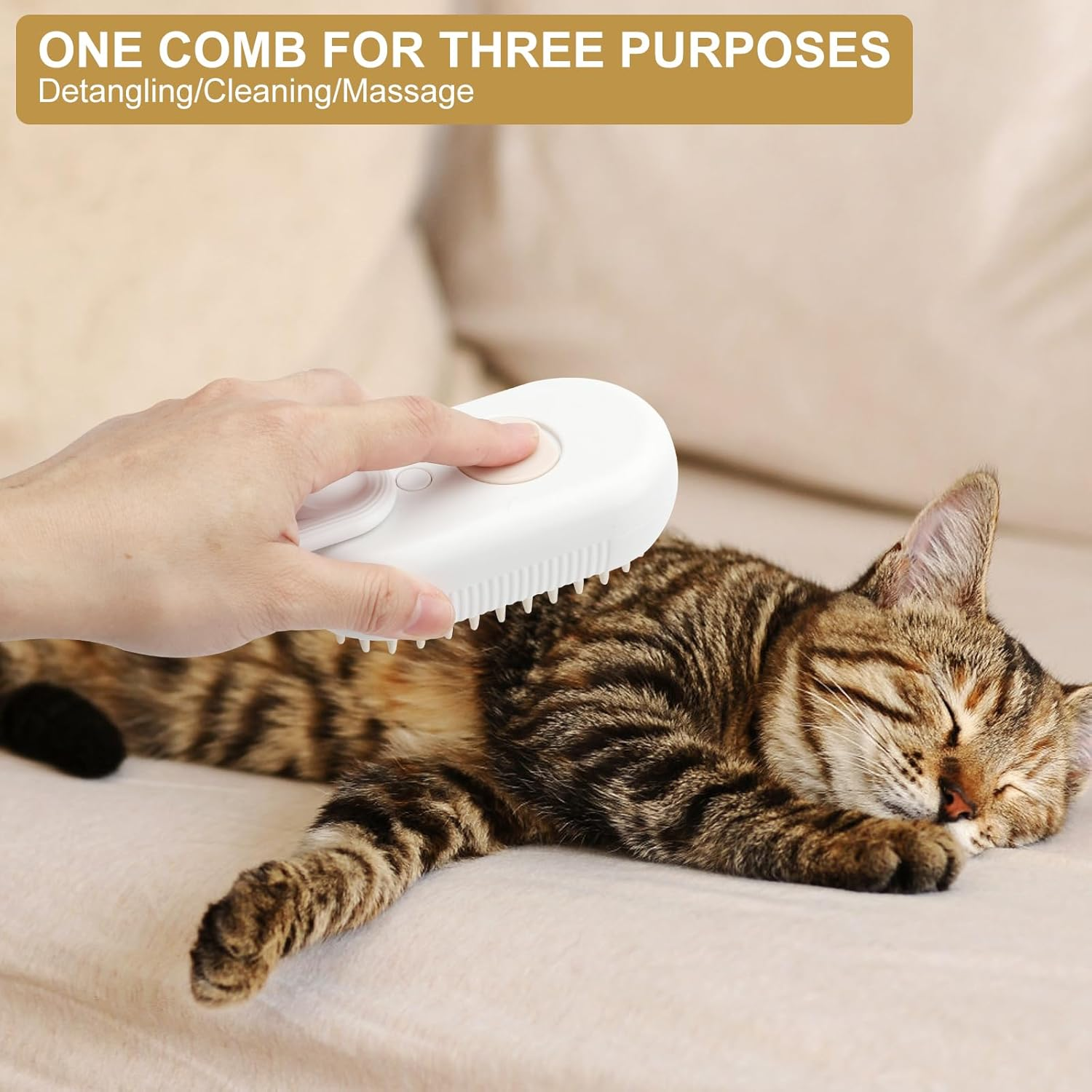 Apomoons Steam Brush for Dogs Cats, Dog Brush, Cat Brush with Steam, 3-In-1 Cat Dog Steam Brush, Steam Brush Cat, Steam Brush Dog, Steamy Pet Brush, Cat Comb with Steam (White) image number 3