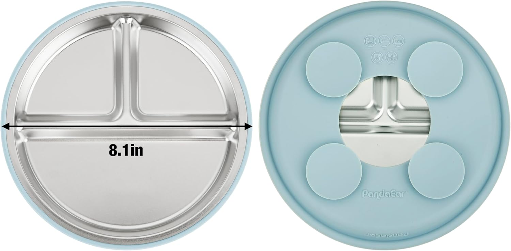 Pandaear 3 Pack Stainless Steel Baby Suction Plates, Divided Toddler Plate for Baby Led Weaning Supplies, Non-Slip Toddler Baby Feeding Set Dishwasher Safe image number 4