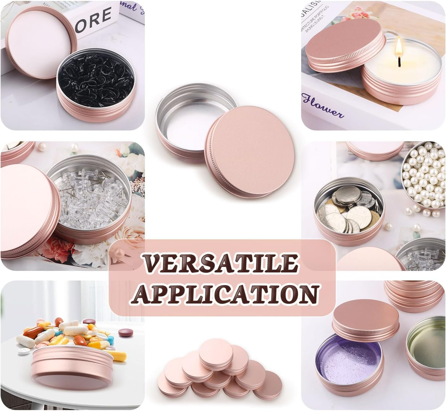 12Pcs Rose Gold Aluminum Tin Jars,Rose Gold Metal round Tins Aluminum Tin Can Salve Tin Container with Screw Lid,Rose Gold Aluminum Tin Jar Refillable Container Aluminum Screw Lid round Tin Container