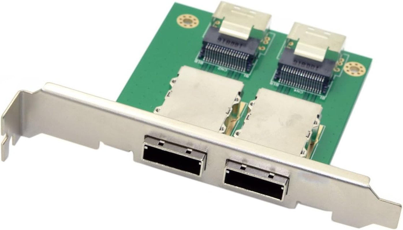 Cablecc Dual Ports Mini SAS SFF-8088 to SAS 36Pin SFF-8087 PCBA Female Adapter with PCI Bracket