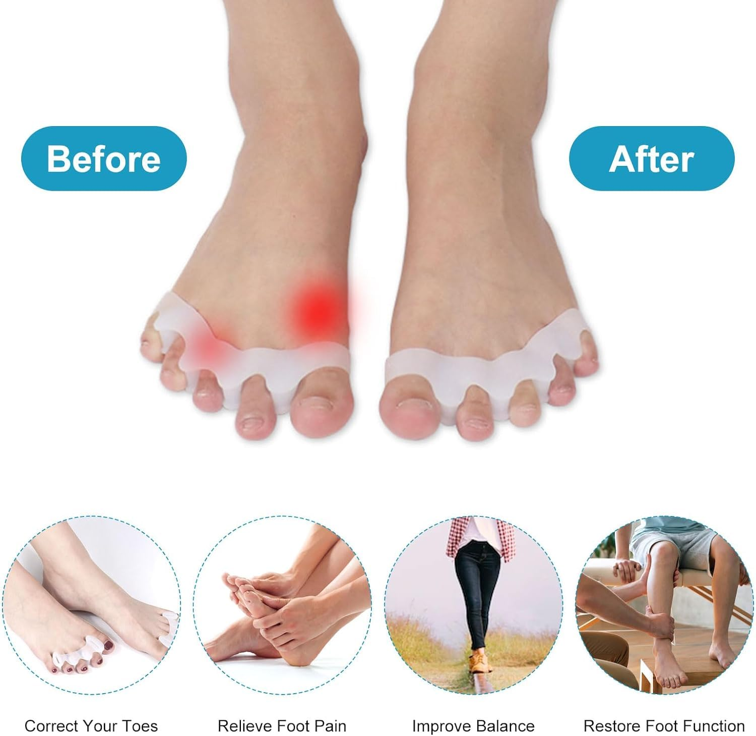 Bunion Corrector Toe Spacer Toe Straightener Toe Stretcher Toe Correctors,3Pairs Toe Separators Bunion Corrector Soft Gel Toe Spacers to Correct Bunions and Restore Toes to Their Original Shape,L Size image number 3