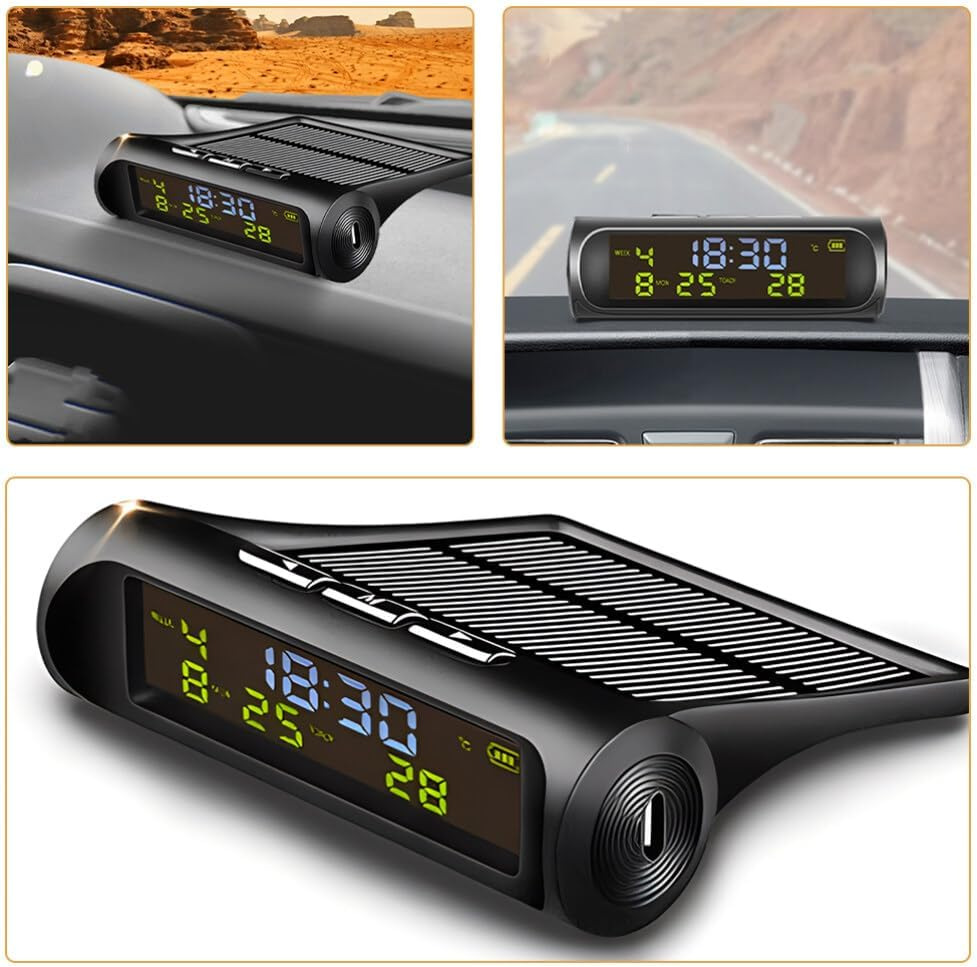 Iplusmile Car Digital LCD Clock, Solar Powered Portable Auto Truck Dashboard Clock with Time Date Temperature LCD Display, Luminous Auto 3-In-1 Digital Car Watch image number 6