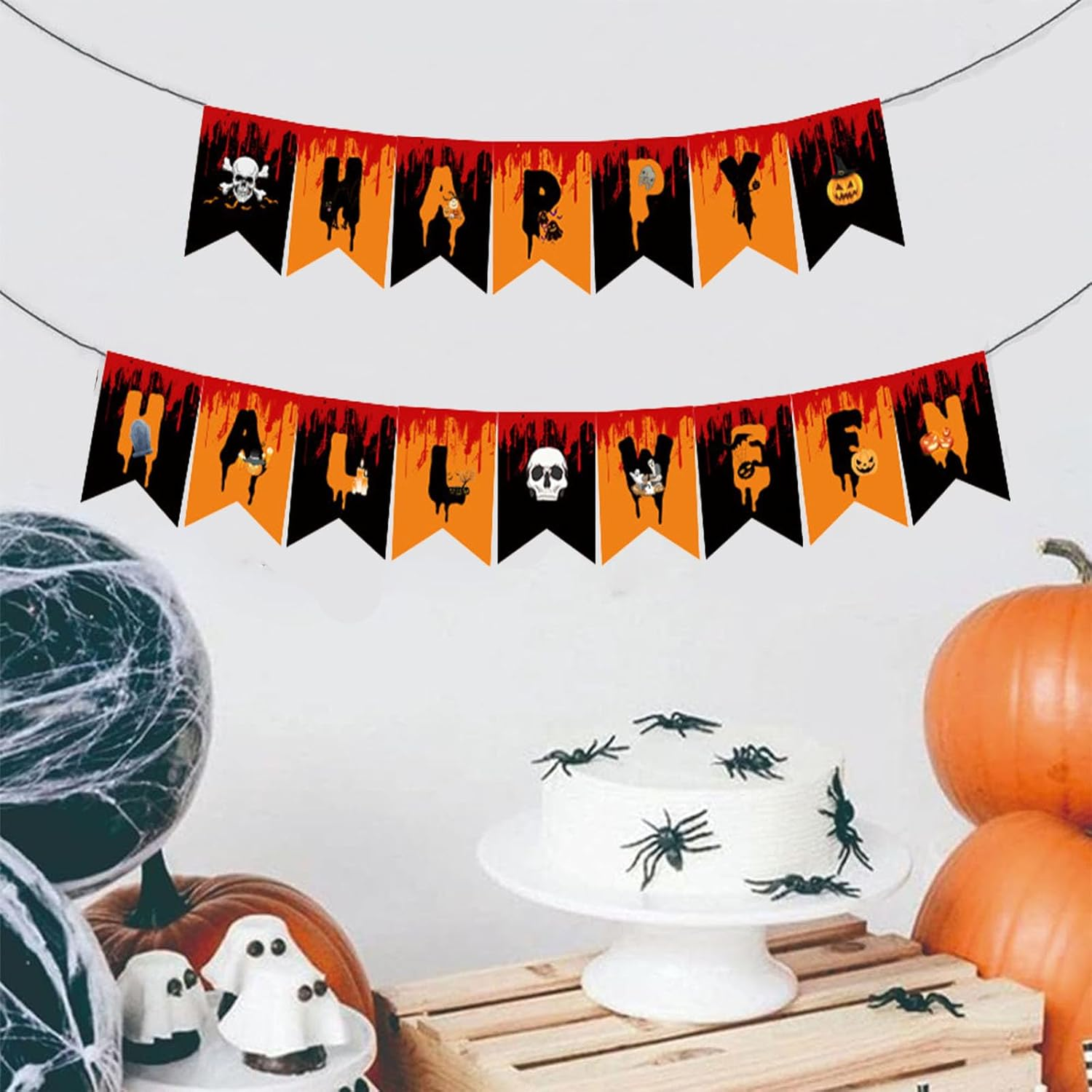 JCBCKJ Halloween Banner - Happy Halloween Bunting with Pumpkin Sign, Perfect for Halloween Party Decorations image number 4