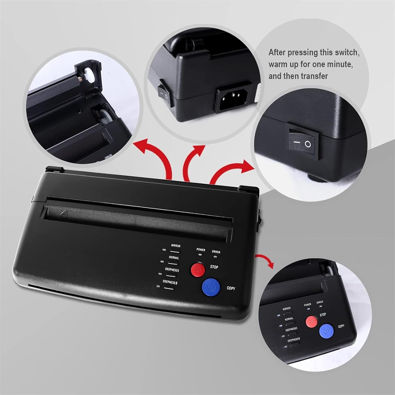 Tattoo Stencil Printer Tattoo Thermal Transfer Machine Tattoo Printer Tattoo Stencil Machine Thermal Template Printer Copier Tattoo Kit Tattoo Supplies with 20Pcs Transfer Paper image number 4