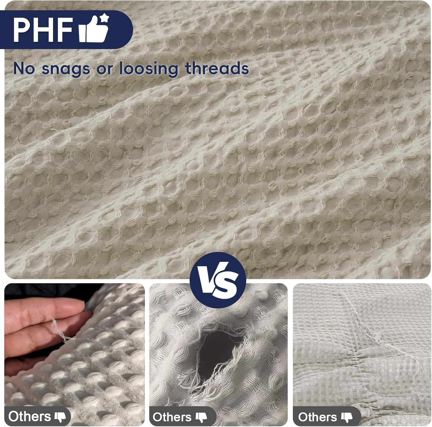 PHF Ultra Soft Waffle Weave Body Pillowcase 20" X 54", No Insert, Breathable & Skin-Friendly Body Pillow Sham with Zipper, Decorative Waffle Weave Body Pillow Cover, Linen image number 5