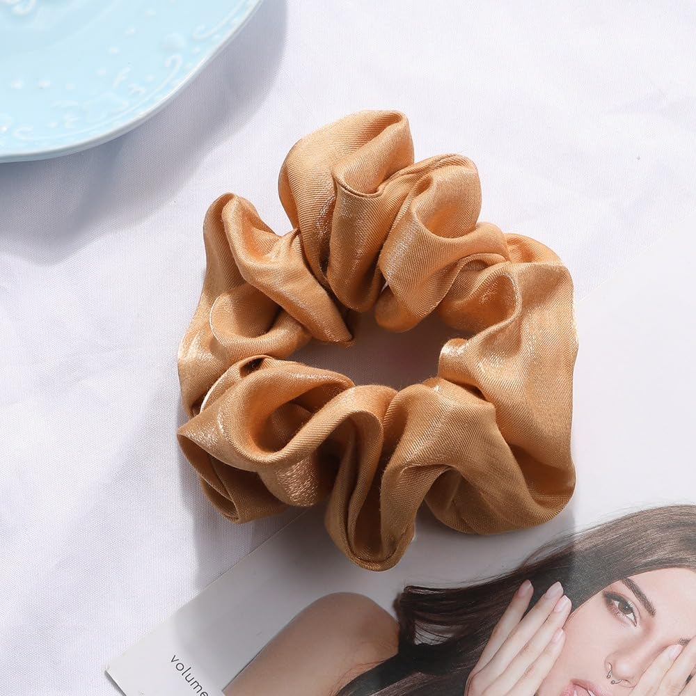 Pack of 3 Women'S Satin Hair Bands Hair Rings Elastic Hair Rope Hair Accessories Ponytail Holder Scrunchies Headwear for Girls Women Daily Wear, Champagne image number 4