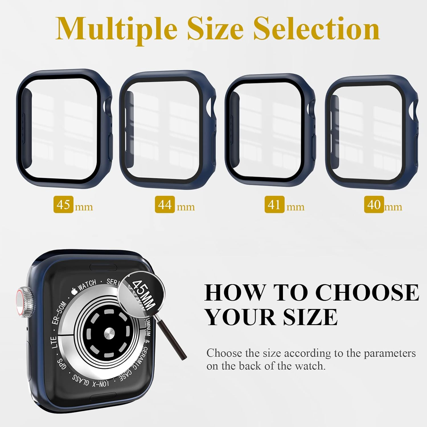 3 Pack Case Compatible with Apple Watch Series 8/7 45Mm with Tempered Glass Screen Protector, EWUONU Hard PC Full Coverage Ultra-Thin HD Bumper Protective Cover for Iwatch 45Mm, Black/Blue/Clear image number 2