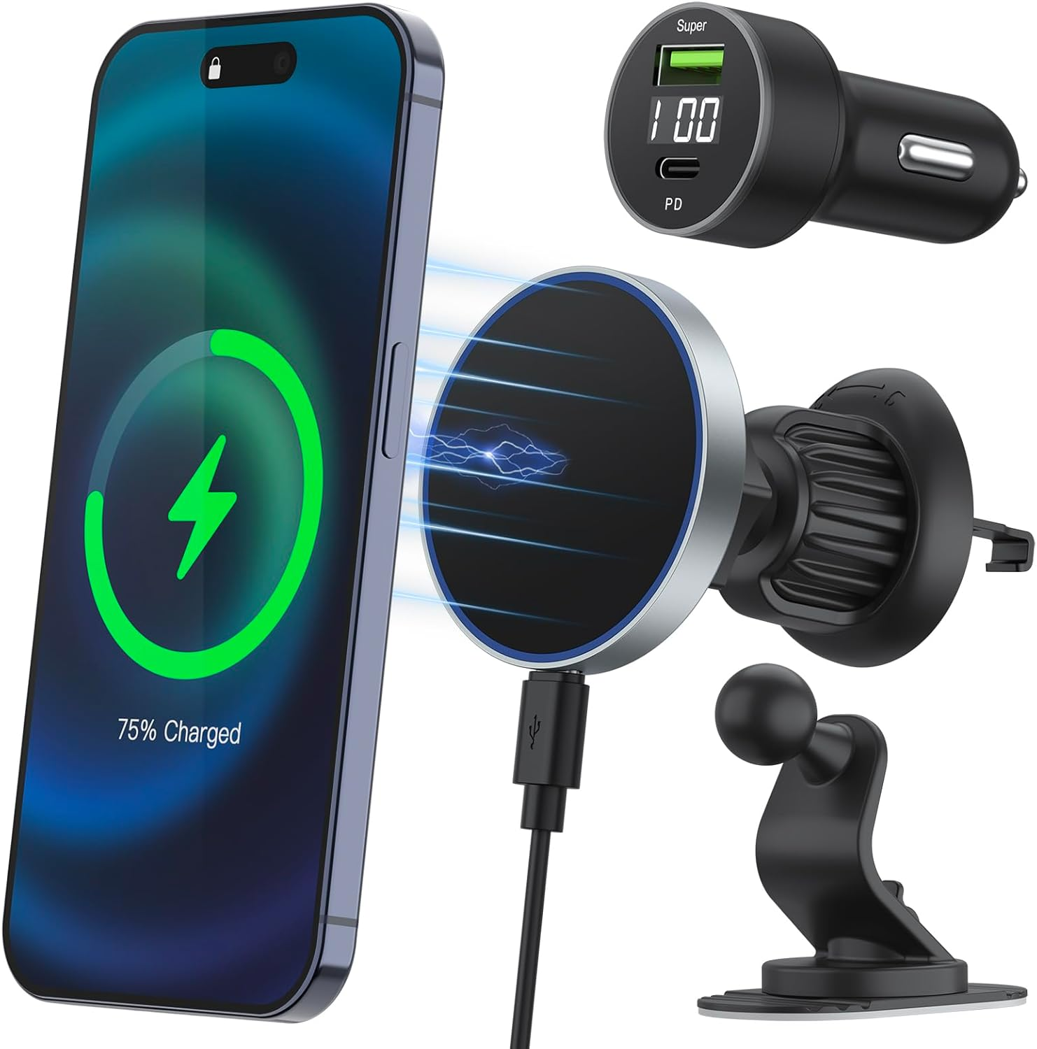 Leonids Wireless Car Charger for Iphone 16 15 14 13 Pro Max, 15W Magnetic Wireless Fast Charging with Air Vent Mount & Dashboard Mount & Car Charger Adapter for Magsafe Car Mount Charger image number 4