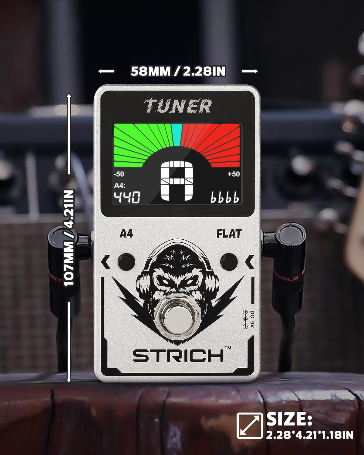 STRICH Guitar Tuner Pedal with Large Color Screen, Precision Chromatic Tuning, 430-450Hz A4, True Bypass for Electric Guitar and Bass, Silver - Silver Tuner image number 2