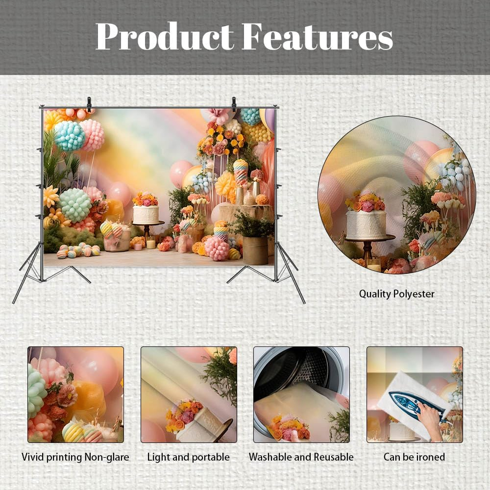 MEHOFOND 7X5Ft Girls Birthday Backdrop for Photography Candy Bar Balloon Floral Dessert Background Kids Portrait Cake Crush Birthday Party Decoration Banner Studio Supplies image number 1