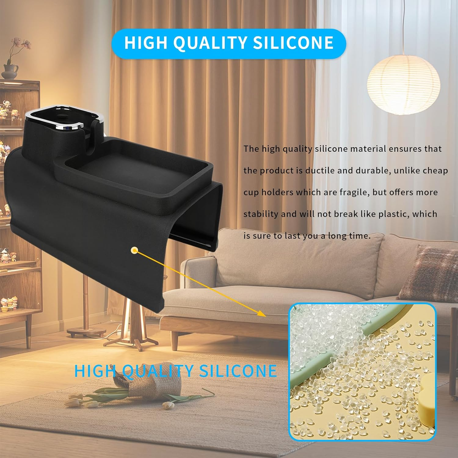 Couch Cup Holder, Silicone Couch Cup Holder and Sofa Armrest Tray, Couch Table Tray for Strong and Weighted Remote/Snacks/Cellphone/Earbuds, Mom, Dad, Grandma or Grandpa (Black) image number 1