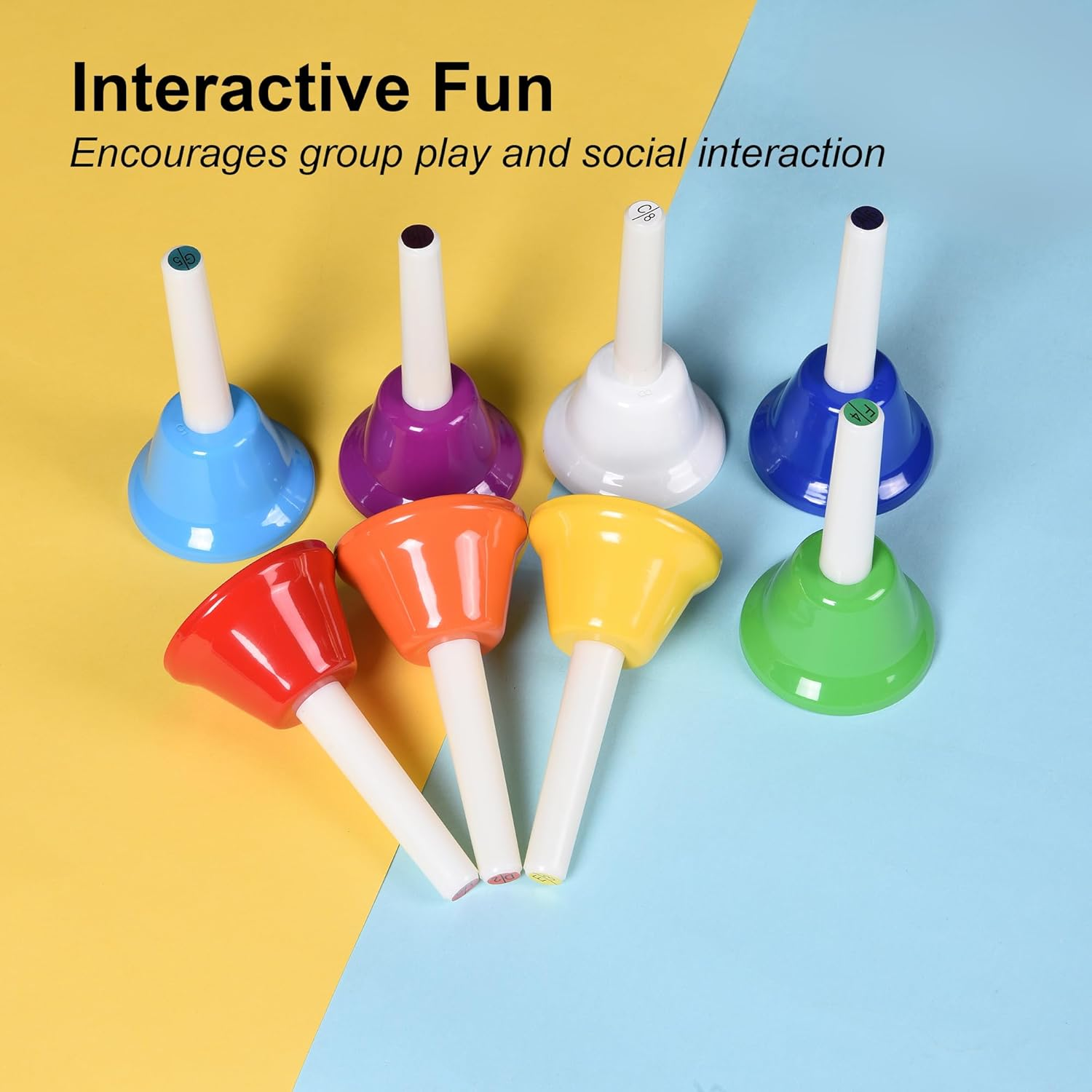8 Note Hand Bells for Kids Adults, Colorful Merry Handbells Set Musical Instruments image number 3