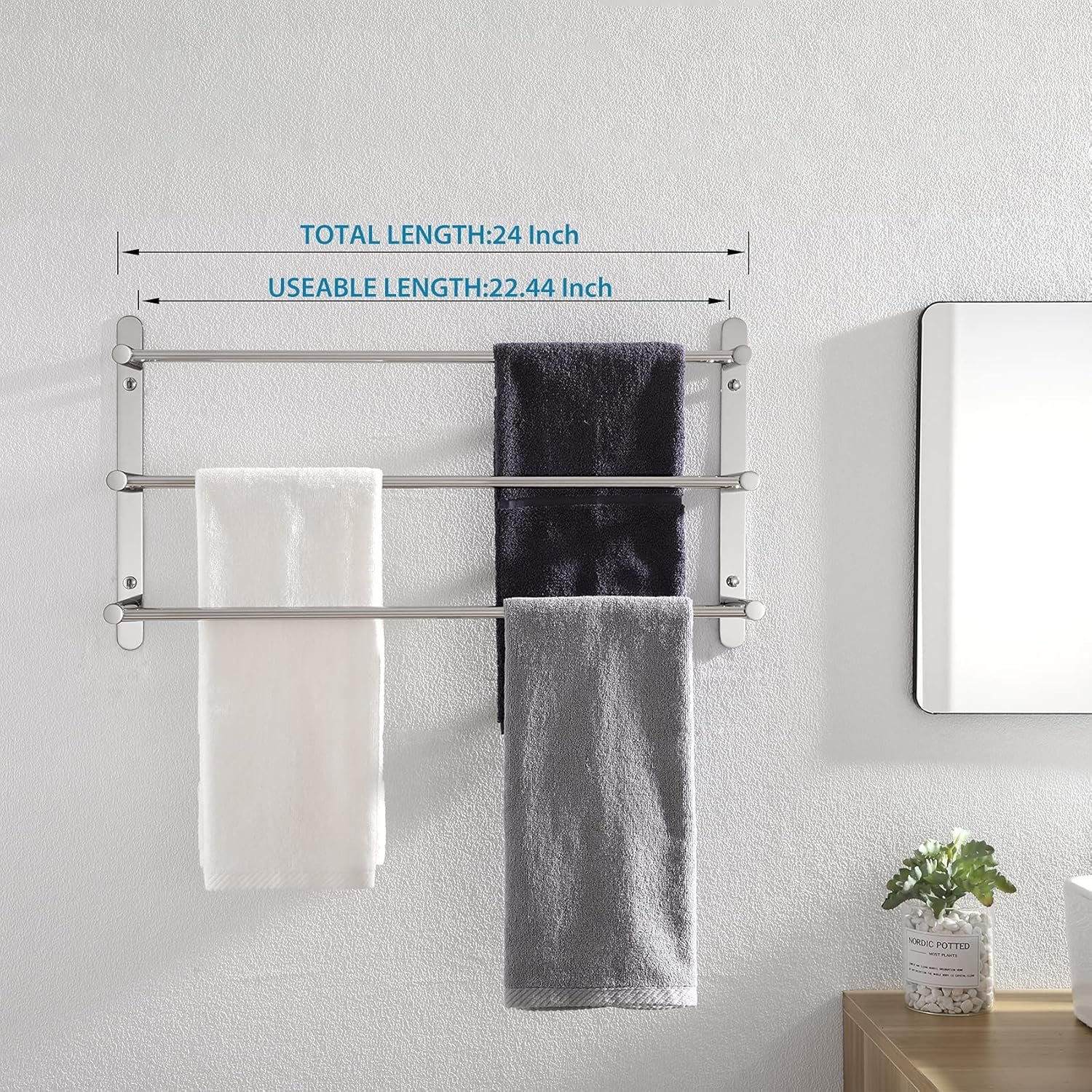 KOKOSIRI Bath Towel Bars Bathroom 3-Tiers Ladder Towel Rails Wall Mounted Towels Shelves Rack Stainless Steel, Polished Chrome, B5002CH image number 5