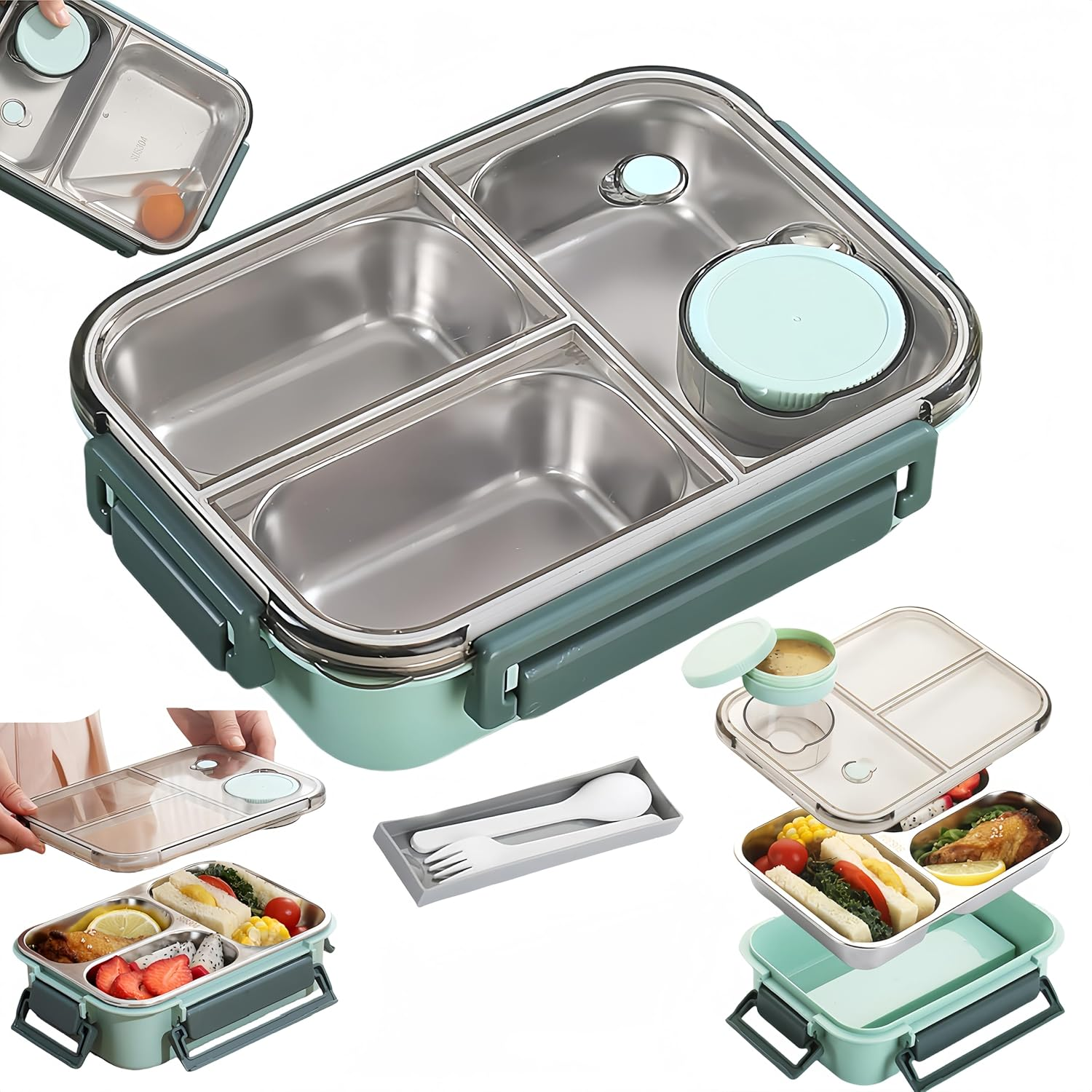 Stainless Steel Lunch Box Compartment Bento Lunch Box 850Ml Containers with Lid