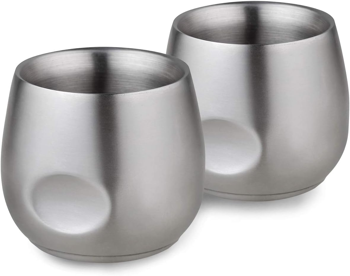 Kitchenexus Small Stainless Steel Espresso Cups 2Pcs Set, 4Oz Double Wall Insulated Unbreakable Stemless Tumbler Small Cup for Outdoor Events Picnics Party