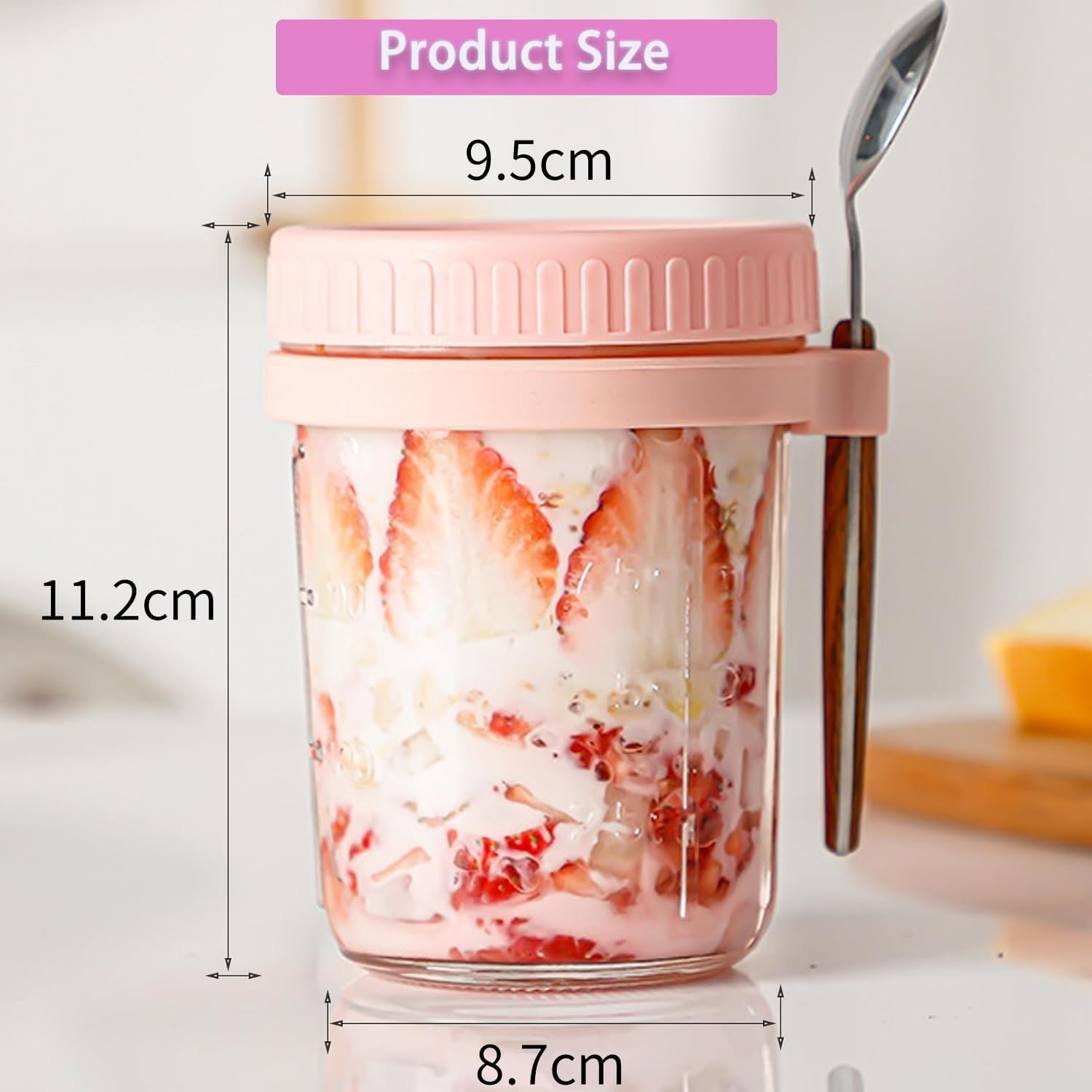 6 Pack Overnight Oats Containers with Lids, Wide Mouth Mason Salad Jars with Lids and Spoons, Glass Food Storage Containers for Yogurt Spice Snacks Sugar Reusable Jars image number 2