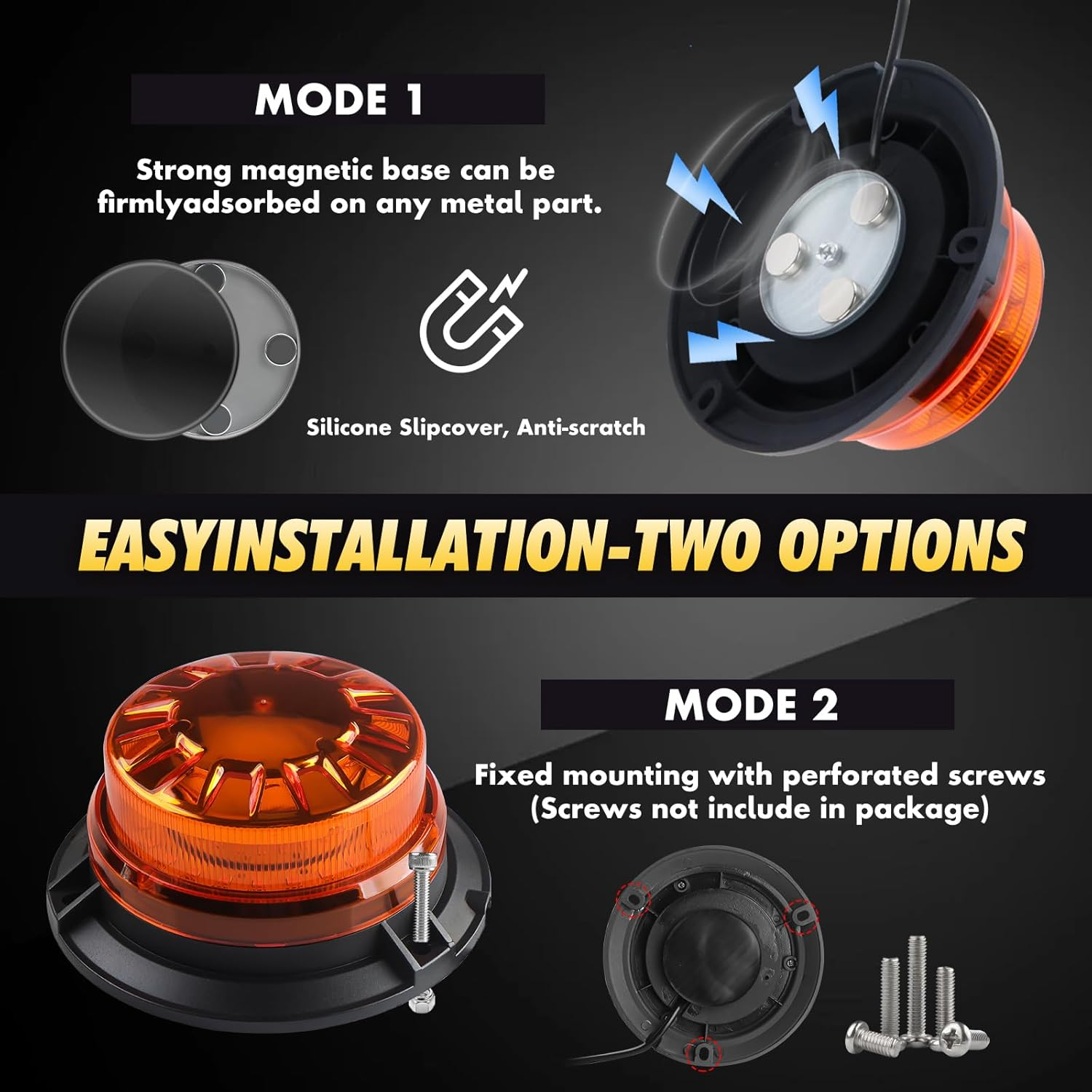 Kaidengzhe LED Strobe Lights with Magnetic, 8 Flash Modes Waterproof Beacon Light, 12V-24V Emergency Flashing Warning Car Top Lamp for Vehicle Forklift Truck Tractor Golf Carts UTV Car Bus, Amber