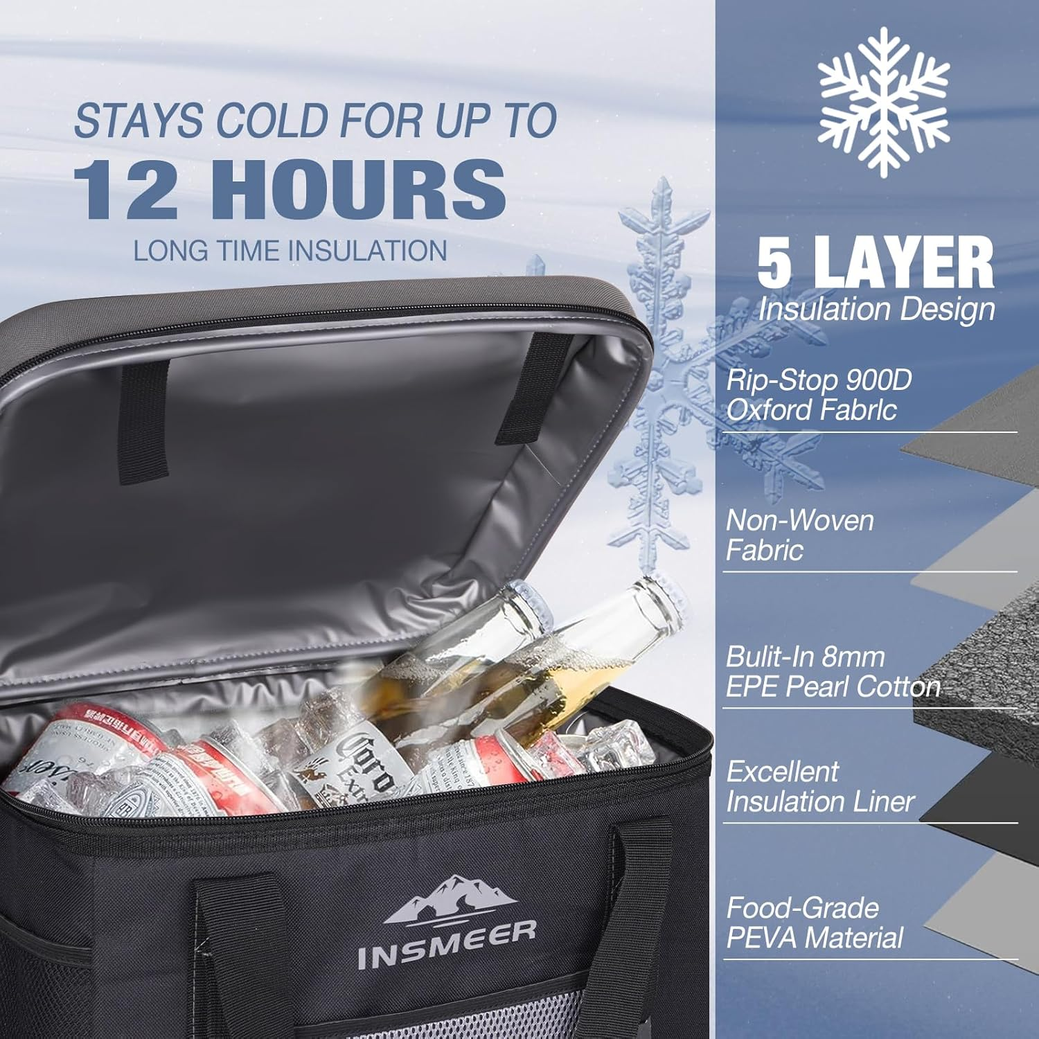 INSMEER Cooler Bag 40L, Large Cooler Bags Insulated with Hard Lid, Soft Cooler Bag Leakproof/Collapsible/Portable Cooler Backpack,With Bottle Opener, Suitable for Beach Camping Picnics image number 5