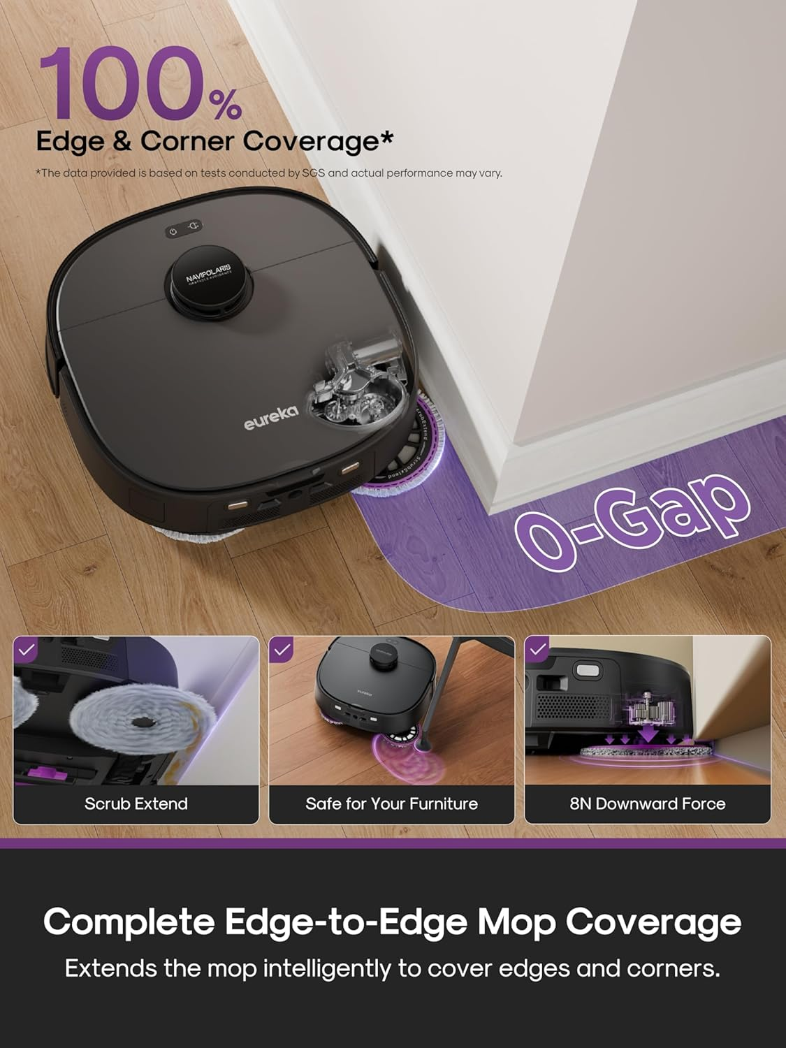 Eureka J15 Evo Ultra Robot Vacuum Cleaner and Mop, 22,000Pa Suction, Flex-Arm Mop Design for Edge Cleaning, Auto Mop Washing & Hot Air Drying, Anti-Tangle with Drangonclaw&trade; Side Brush image number 6