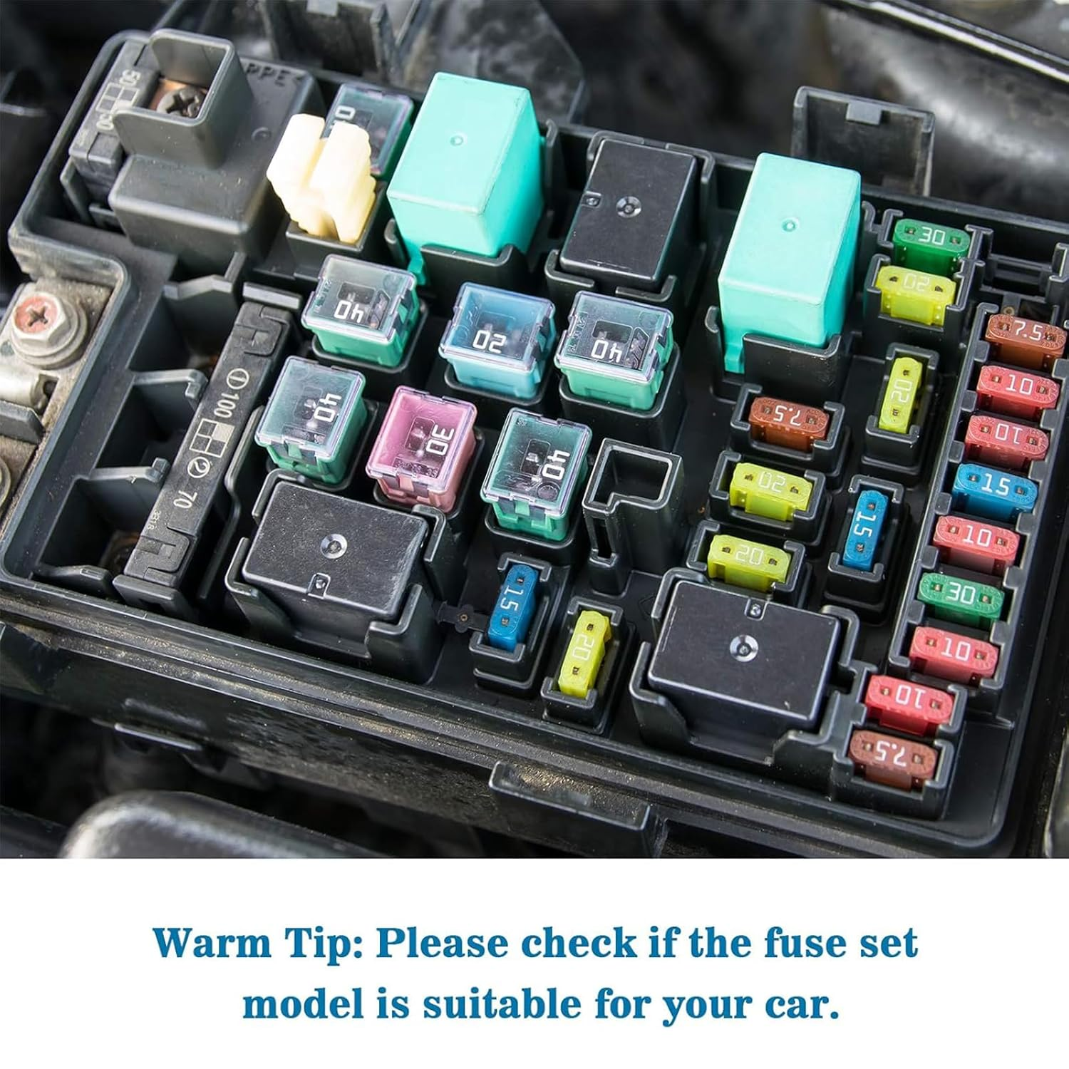 Qioon 10 PCS Car Fuse Assortment Kit, 20A 30A 40A 50A 60A, Tall and Short Box-Shaped Mini Fuses, Replacement Fuses for Car, RV, Truck, Motorcycle, Boat image number 2