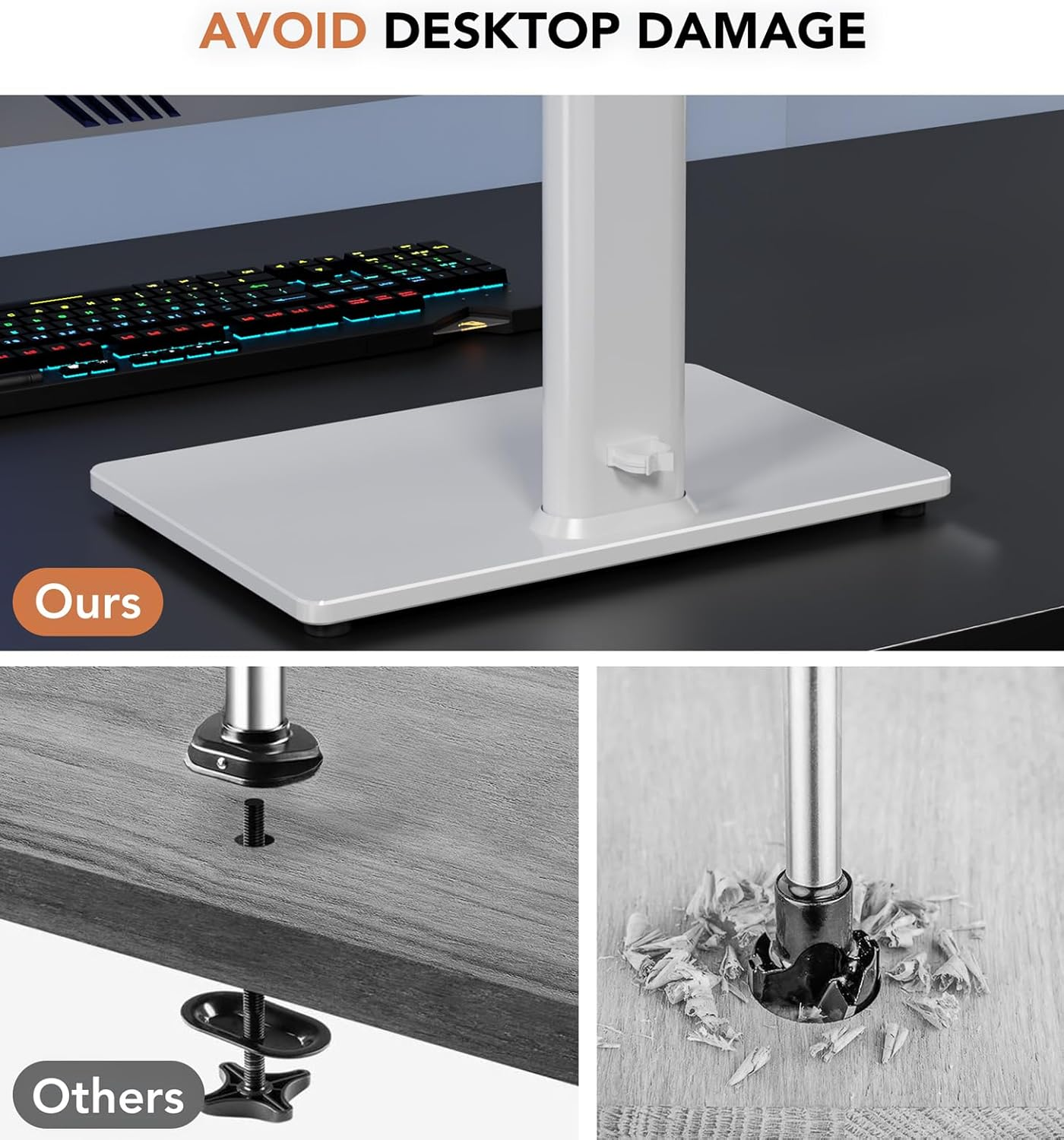 Hemudu Dual Monitor Stand - Vertical Stack Screen Free-Standing Monitor Riser Fits Two 13 to 34 Inch Screen with Swivel, Tilt, Height Adjustable, Holds One (1) Screen up to 44Lbs HT05W-002 White image number 5