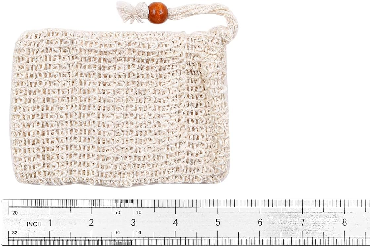 Alnicov 5 PCS Sisal Soap Bag Shower Bath Organic Exfoliating Soap Pouch with Drawstring for Foaming Bathing image number 2