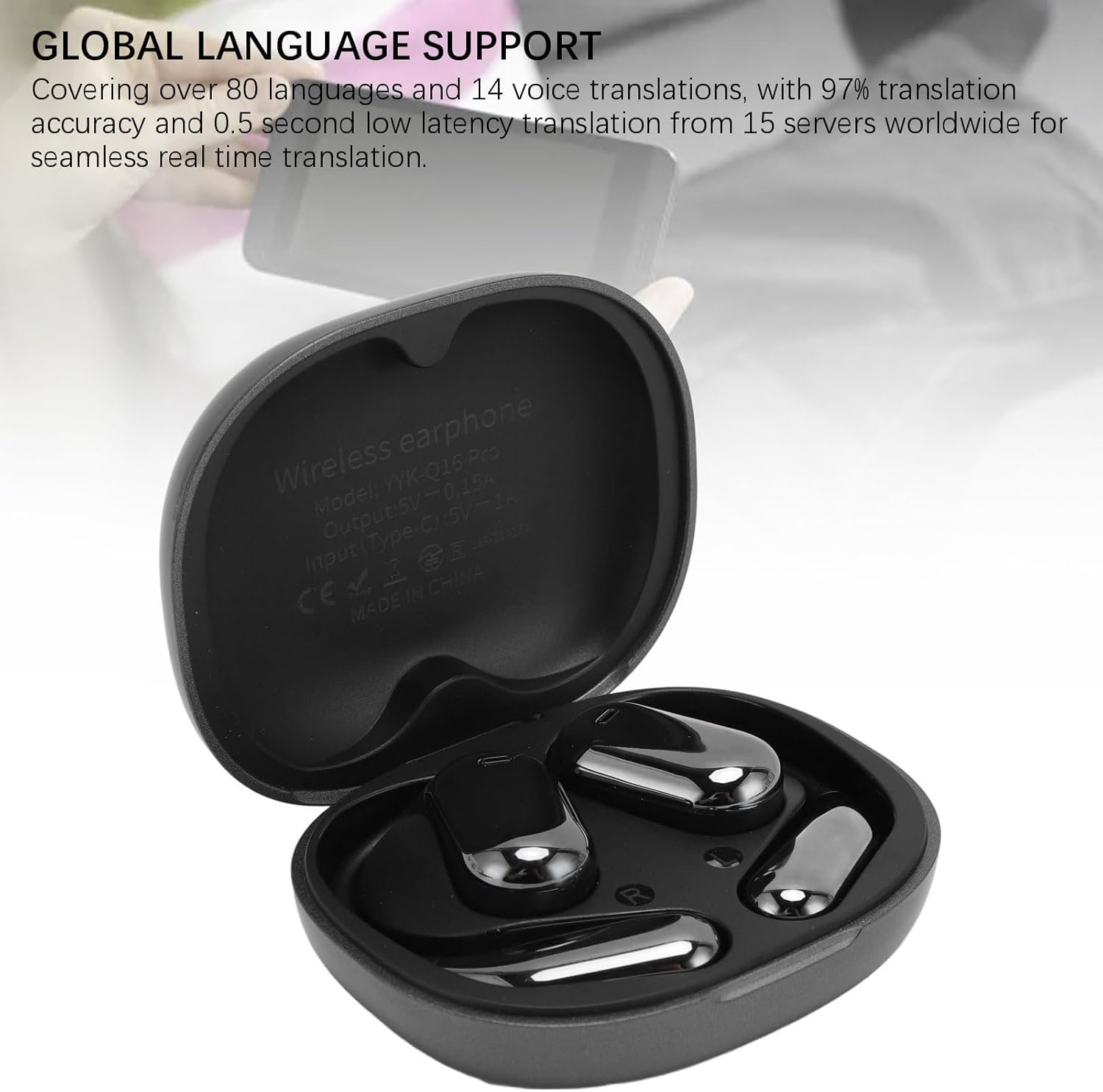 ASHATA Translation Earbuds Real Time with 144 Languages & Accents Online, Two Way Translator Device, AI Language Translator Earbuds, Headphones Translating Device with Charging Case image number 5