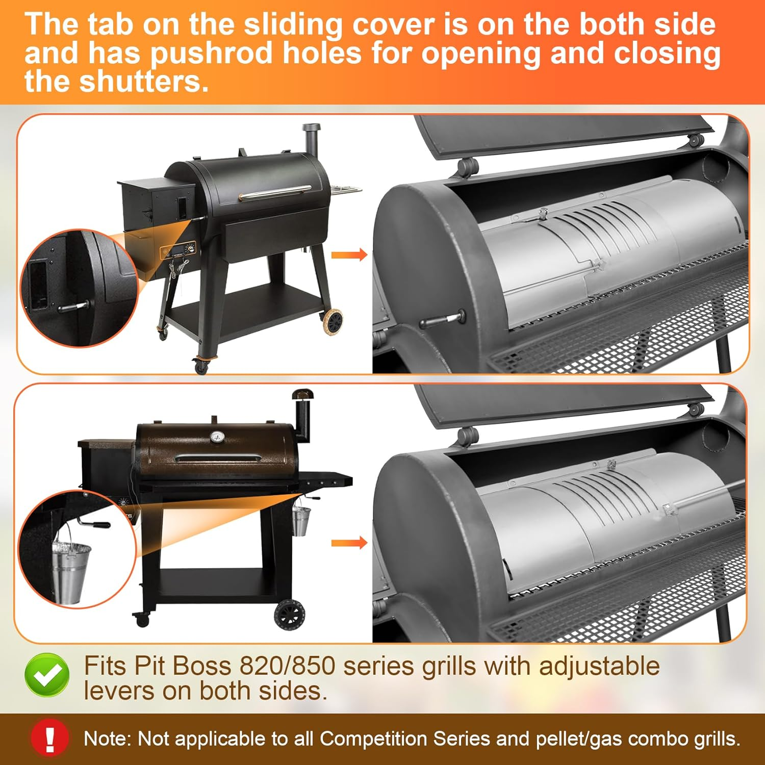 Flame Broiler Kit for Pit Boss Smoker Grill PB820 PB850 PB820D3 Series, Flame Broiler Slide Cover and Bottom Kit with Two Side Adjusting Handle, Pit Boss Smoker Grill Replacement Parts image number 2