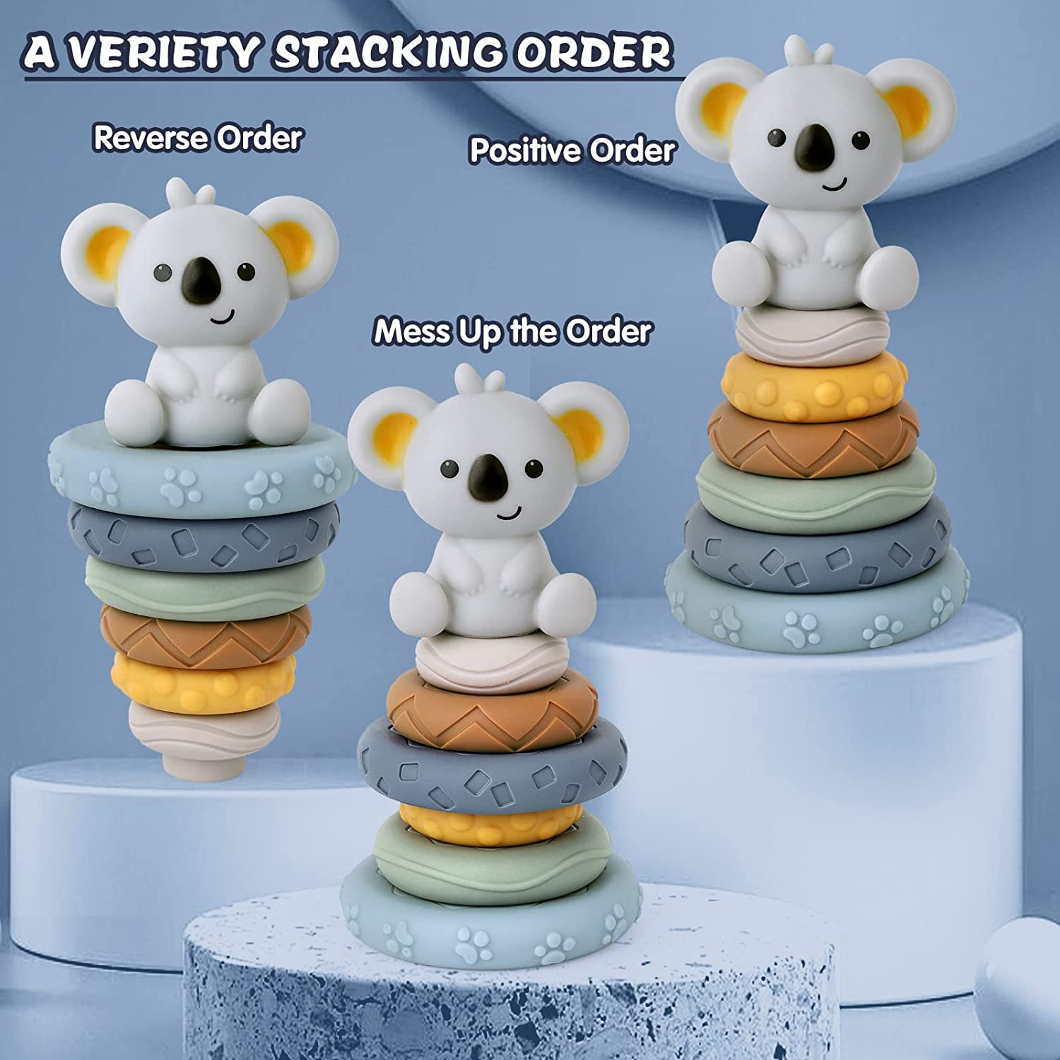 Stacking Nesting Baby Toys, STEM Soft Stacking Blocks Ring Stacker Toys, Early Educational Squeeze Teething Baby Toys, Learning Circle Gifts for Babies Toddlers Kids 6 12 18 Months(7 PCS) image number 5