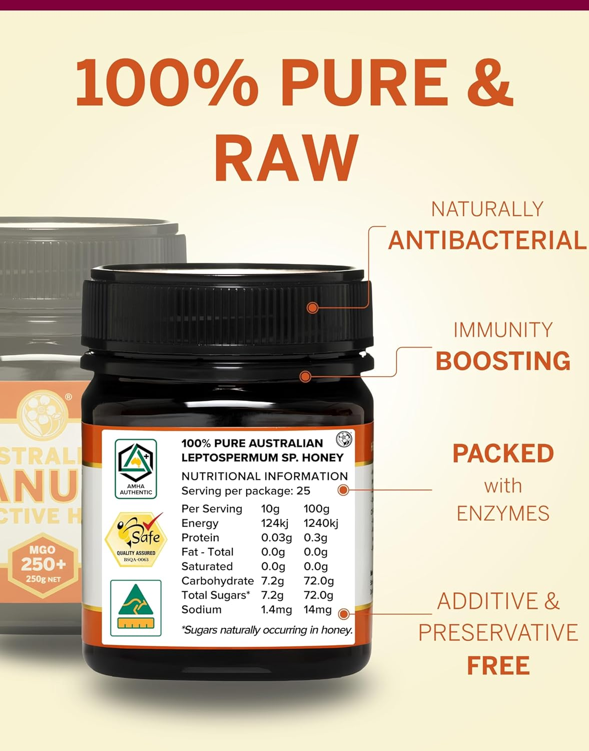 Australia&rsquo;S Manuka Honey MGO 250+, 100% Raw Honey from Byron Bay, Daily Immune Support, Beekeeper-Owned, AMHA Certified, Lab Tested, Monofloral & Batch Traceable, for Everyday Wellness (250G) image number 3