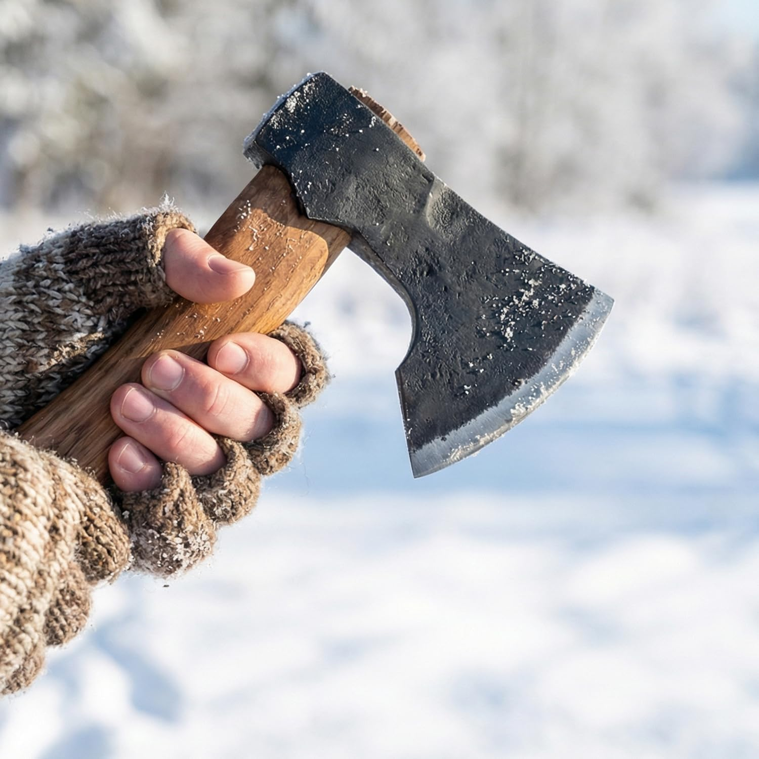 Wood Axe Small Outdoor Camp Hatchet for Splitting and Kindling, Hand-Forged with Sheath High Carbon Steel Garden Camping Tools Survival Chopping Forged Viking Axe with Beech Handle image number 5