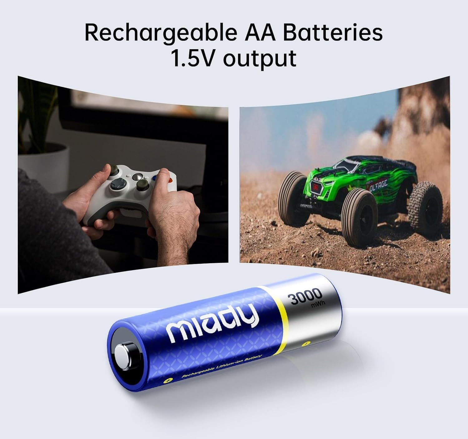Miady 8 Pack Rechargeable Batteries AA Lithium with Fast Charger, 1.5V 3000Mwh High Capacity Double a Batteries with 2000+ Cycle Times, Low Self Discharge image number 1