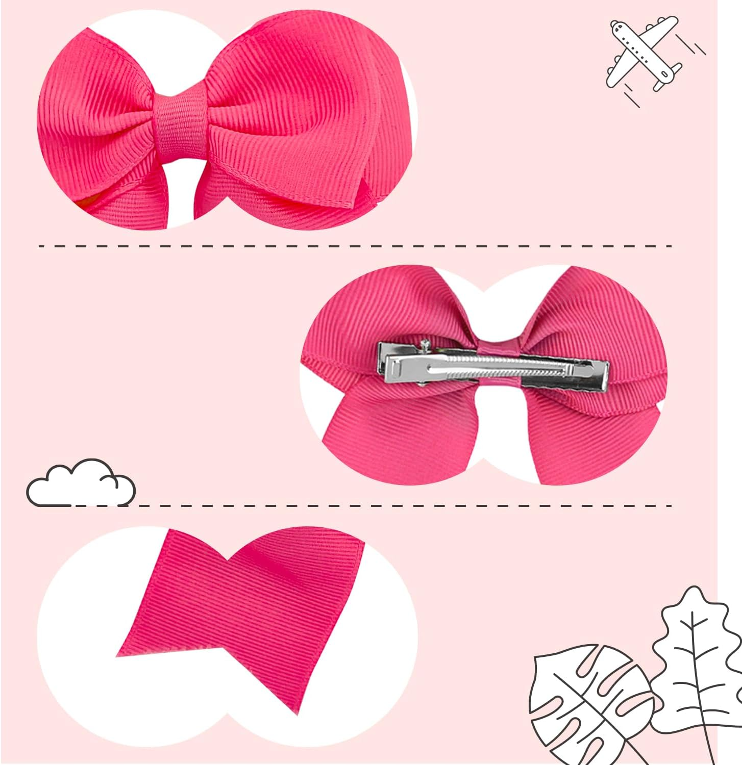 2 Pieces Hair Clips with Bows, French Hair Bows for Girls, Large Satin Hair Bow Clips, Silky Hair Bows for Girls, Soft Bows Hairpin, Rose Red Hair Bow image number 5