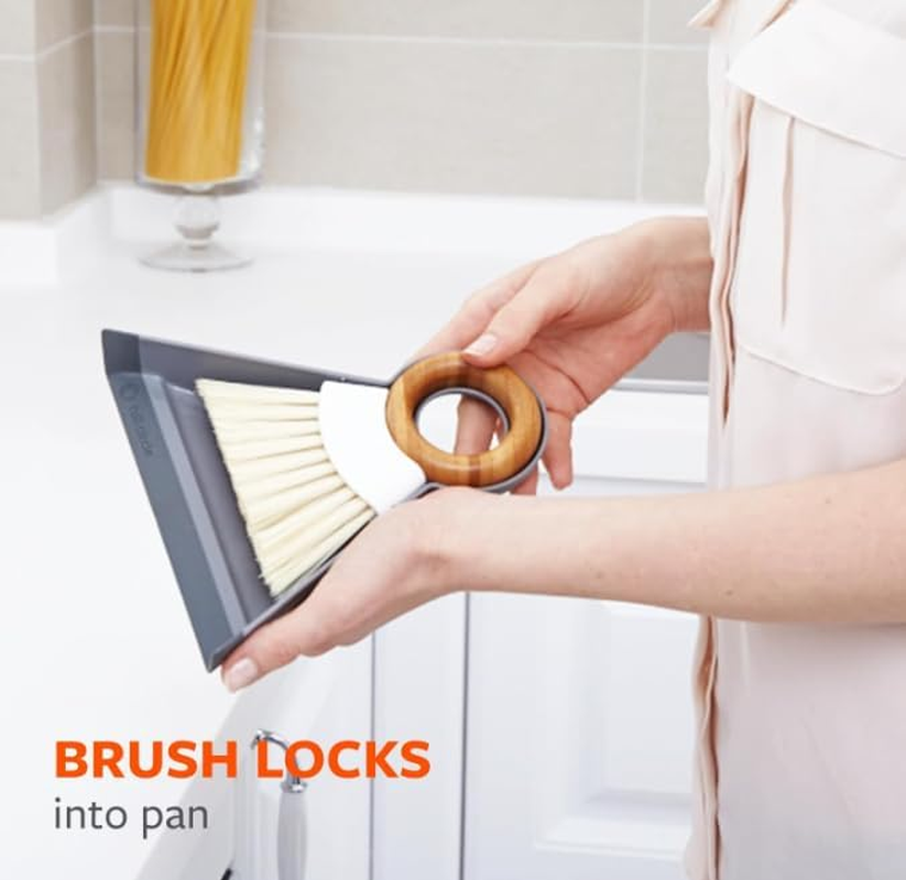 Full Circle Tiny Team Mini Dustpan and Brush Set - Compact Portable Handheld Broom for Quick Cleanups | Ideal for Kids' Mealtime Messes | Small Crumb Sweeper | Non-Toxic Coating | White/Grey image number 3