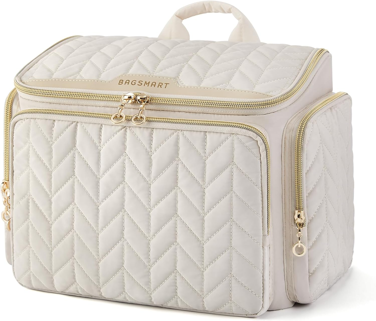 BAGSMART Travel Toiletry Bag, Large Wide-Open Travel Bag for Toiletries, Makeup Cosmetic Travel Bag with Handle-Pink