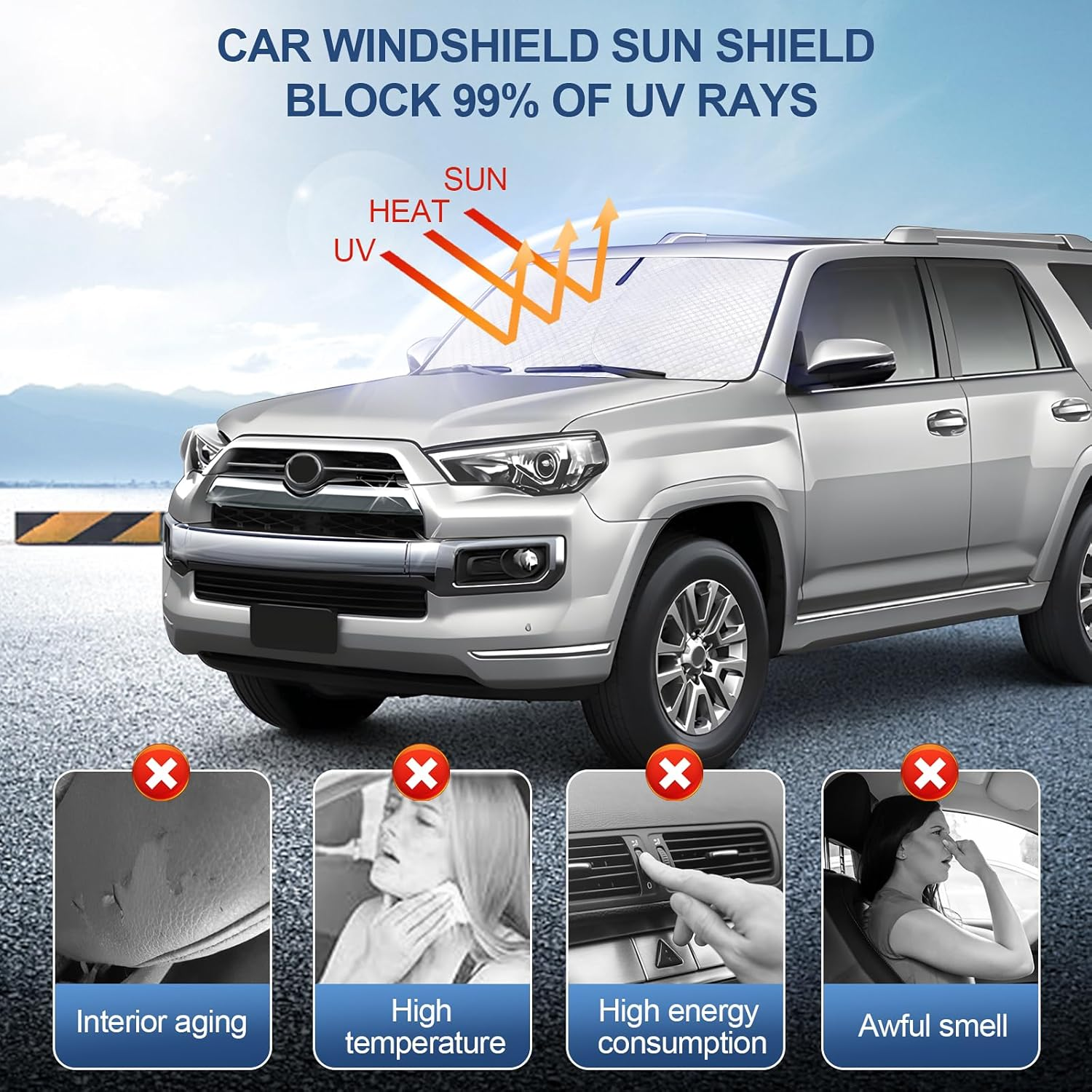 KMF Windshield Sun Shade for Toyota 4Runner 2010-2024 with 310T Foldable Car Sun Shade,Custom Fit Sunshade for Front Window Sun Visor Protector Interiors Block UV Rays Accessories image number 5