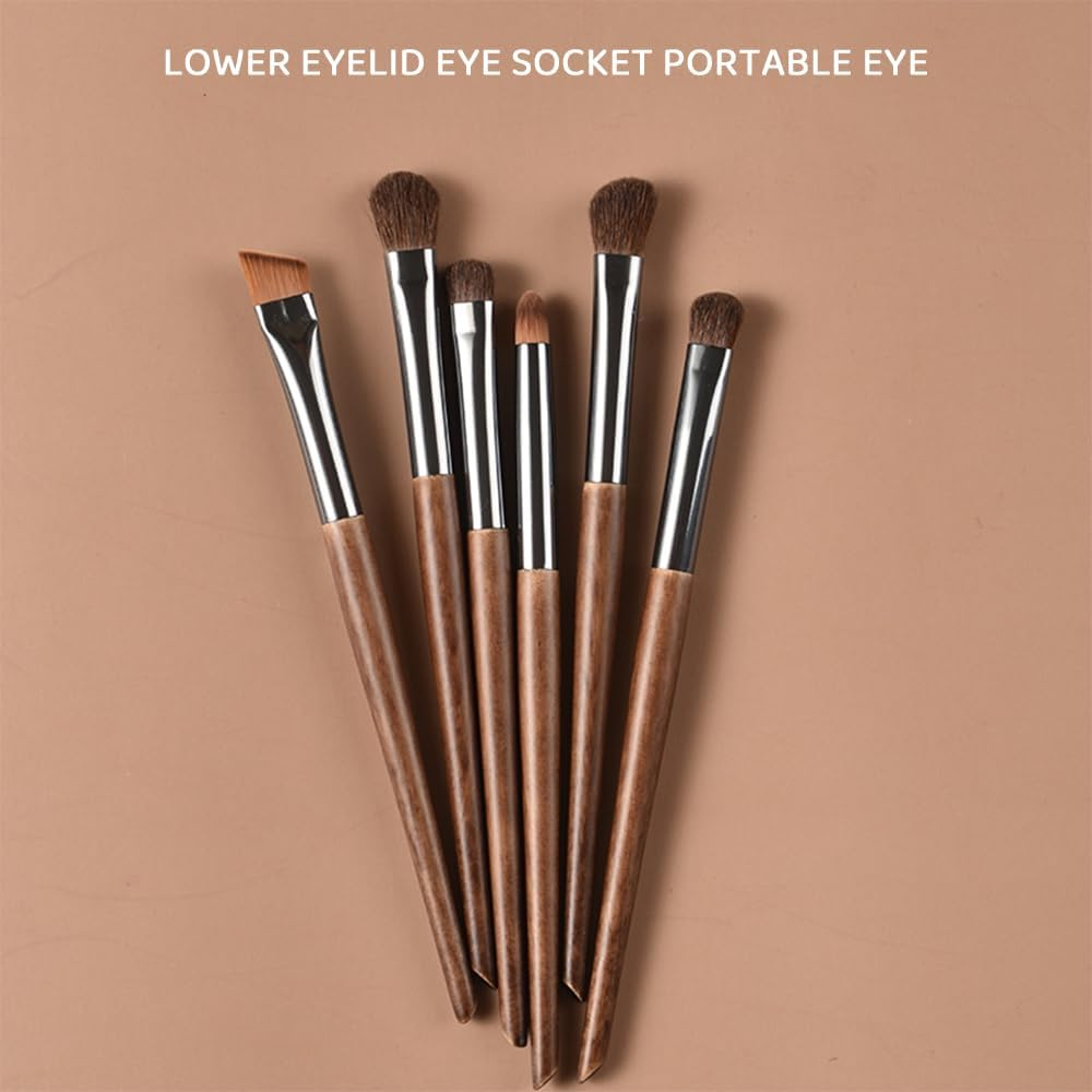 HYAVIA 6-Piece Eyeshadow & Kabuki Makeup Brush Set, Ultra-Soft Hair Brushes for Concealer, Blush, Contour & Blending, Travel-Friendly Cosmetic Brush Kit &ndash; Brown image number 3