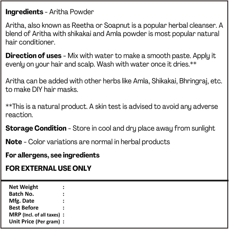 H&C HERBAL INGREDIENTS EXPERT 100% Natural Aritha Powder 227 Gm / 0.5 Lb | Soapnut Hair Mask | Natural Cleanser for Hair Growth & Reduced Fall, Enhancing Growth & Reducing Hair Loss image number 1