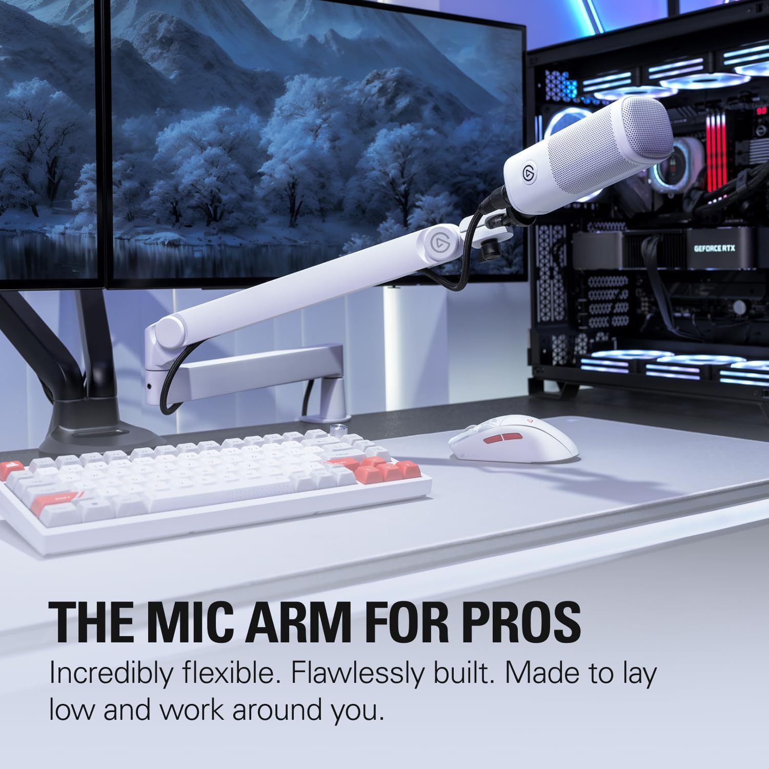 Elgato Wave Mic Arm Pro White - 360&deg; Rotatable Low Profile Gas Spring Microphone Arm, Works with Elgato Mics/Shure Sm7B/Hyperx Quadcast/Rode/Blue Yeti & More &ndash; for Broadcasting/Podcasting/Streaming image number 1