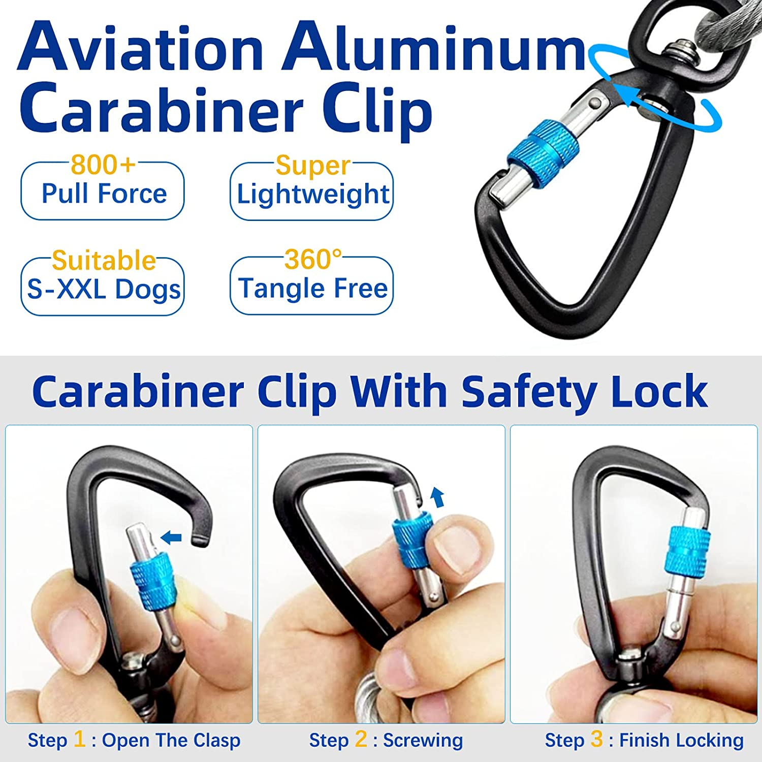 Dog Tie Out Runner for Yard,Trolley System for Large Dogs,Heavy Duty Dog Run Cable Lead 120Ft with 10Ft Pulley Runner Line for Small Medium and Large Dogs up to 250Lbs Running outside Yard or Camping image number 3