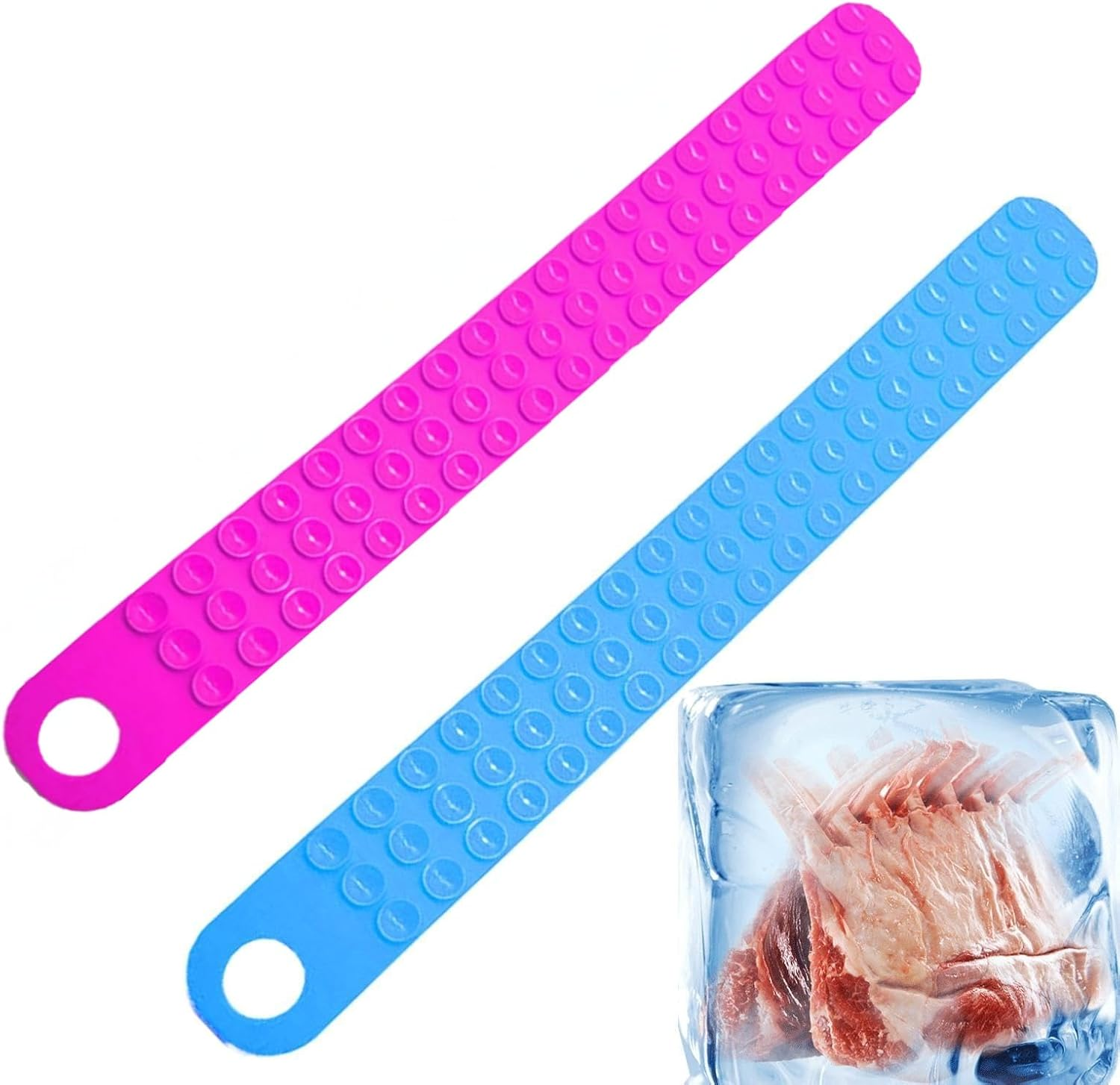 Silicone Thaw Belt for Meat Frozen Food Rapid Defrosting Tray with Suction Straps Claw Holder Blue Pink Kitchen Tool Thaws in Minutes Sink Mat Thawer Plate Faster Defroster Gadgets for Steaks Chicken