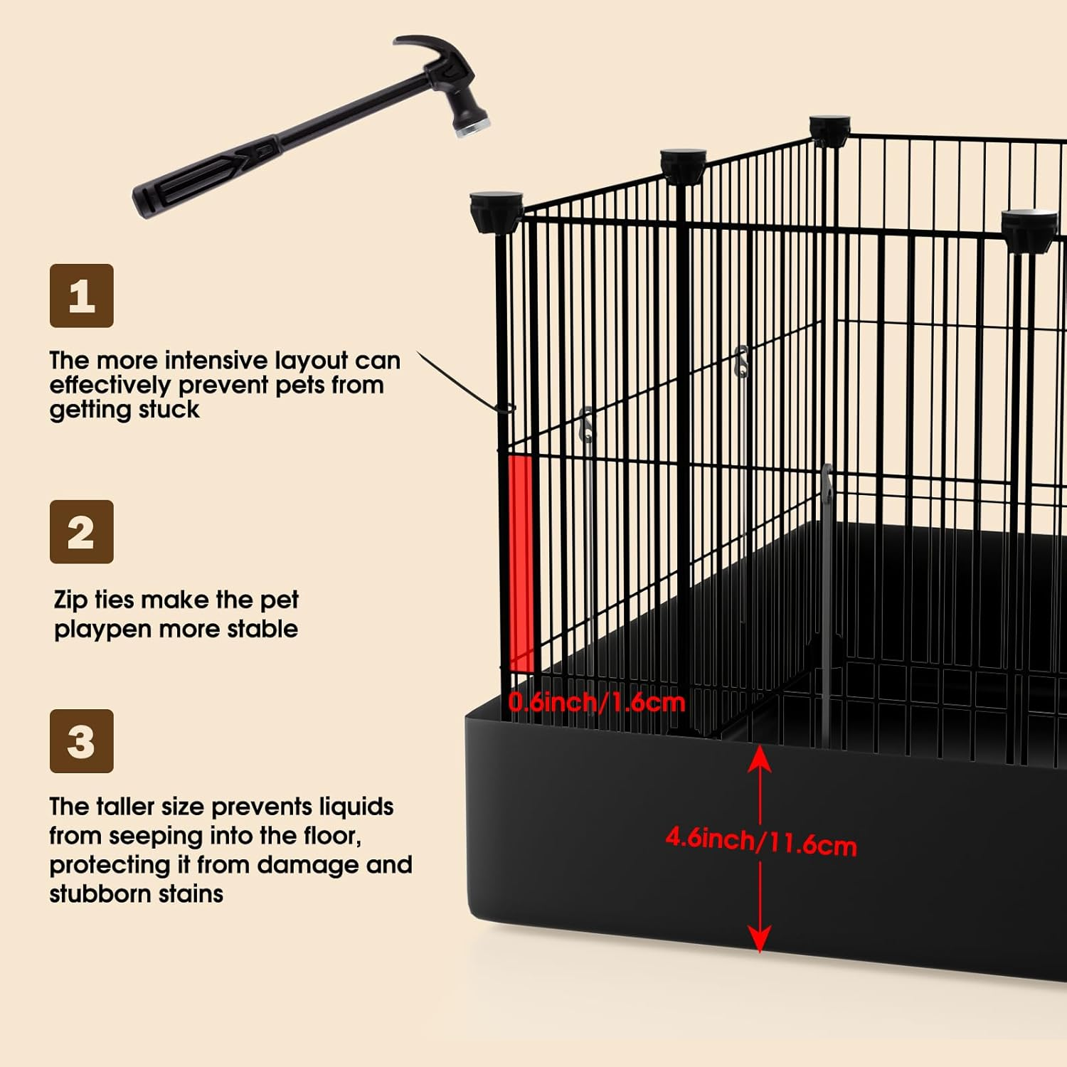 20 Panels Small Animal Playpen with Removable Top Cover & Waterproof Mat - Durable Metal Wire Yard Fence for Guinea Pigs, Rabbits, Kittens, Puppies, Hamsters - Indoor & Outdoor Pet Cage with Roof image number 4
