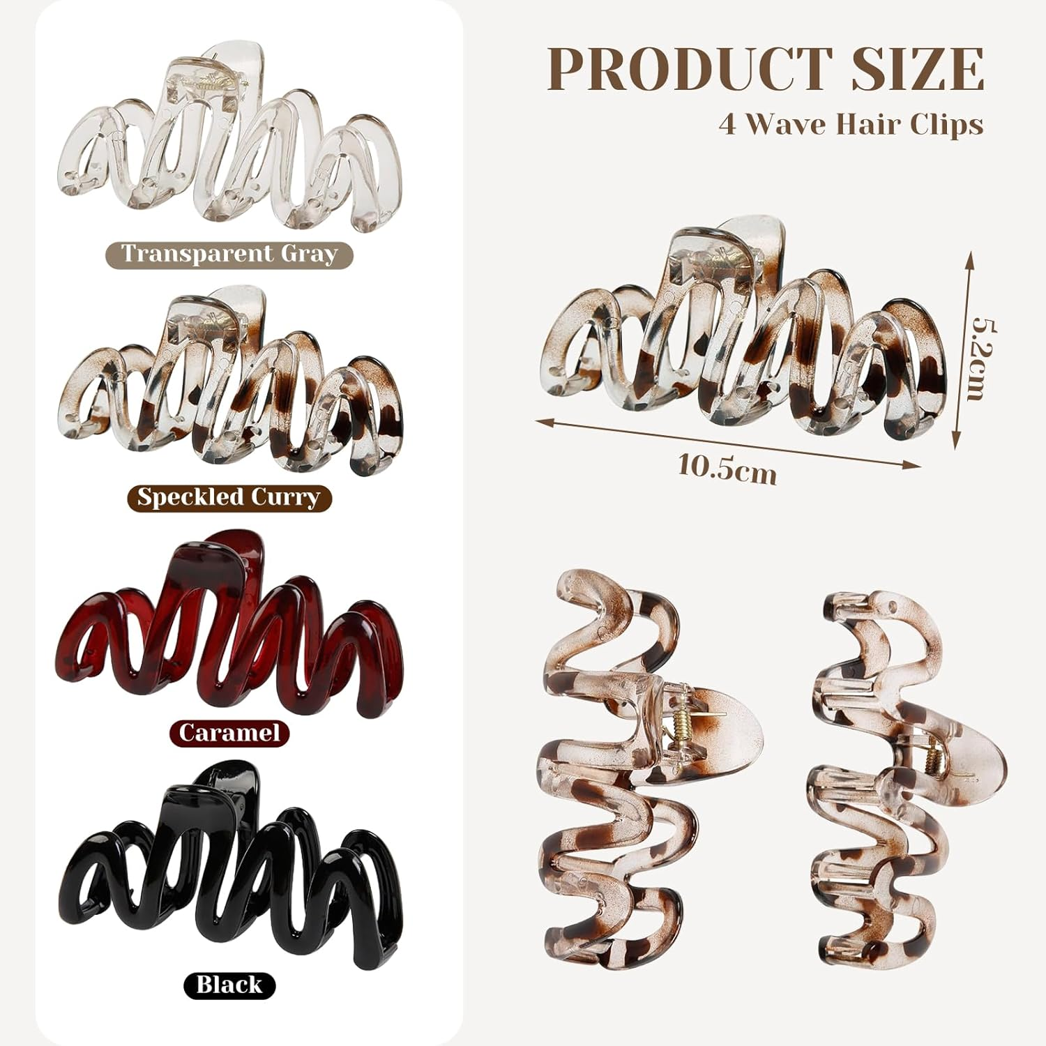 Calkkrer Pack of 4 Wave Hair Clips for Women, Large Duck Beak Hair Clips, Flat and Non-Slip, Hair Accessories for Thick Hair, Cute Hair Clips image number 2