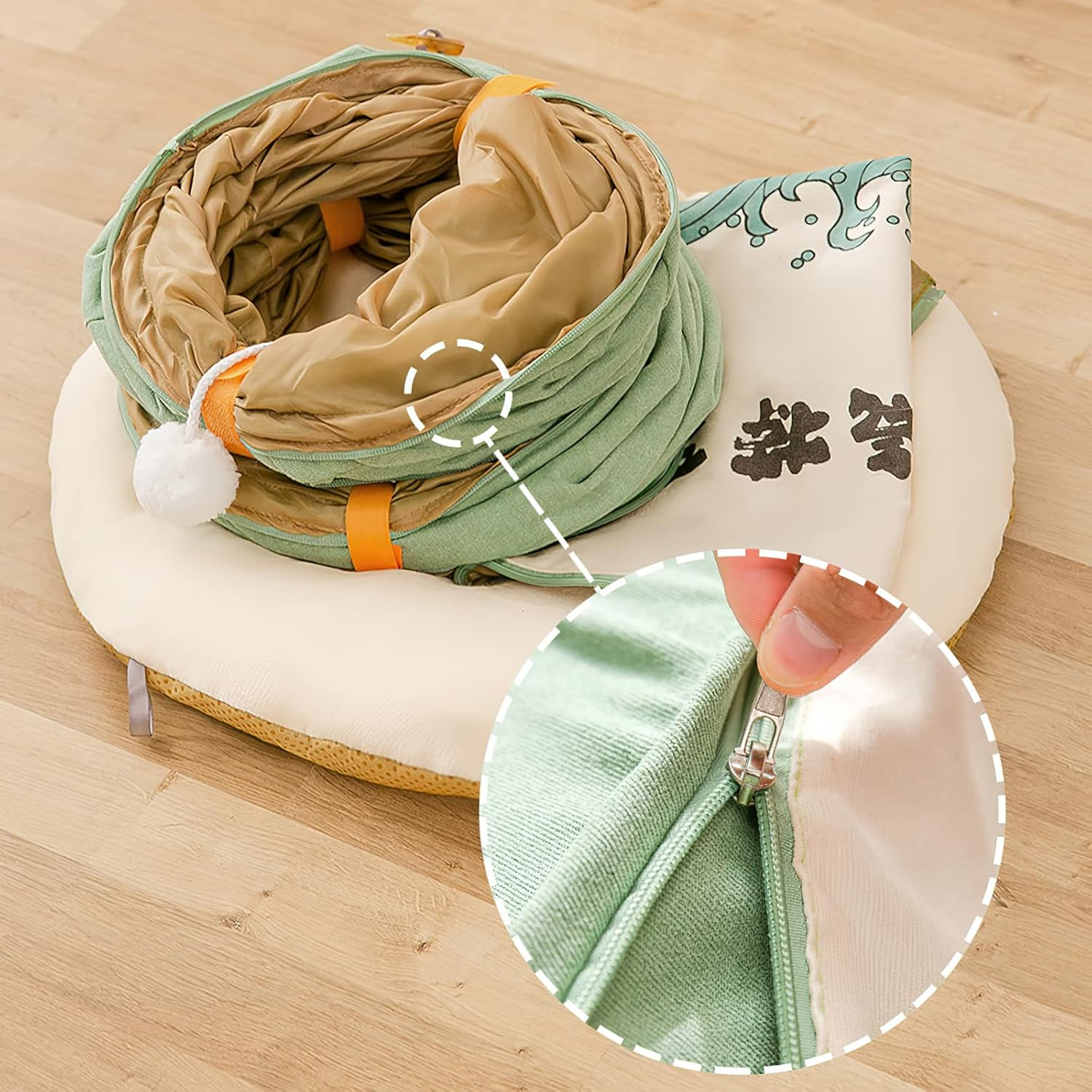 Galat&eacute;e Cat Tunnel, Cat Bed for Indoor Use, Pet Cave Bed with 1 Hanging Scratching Balls, Foldable round Cat Tunnel, Cat Tunnel Bed (Blue) image number 4