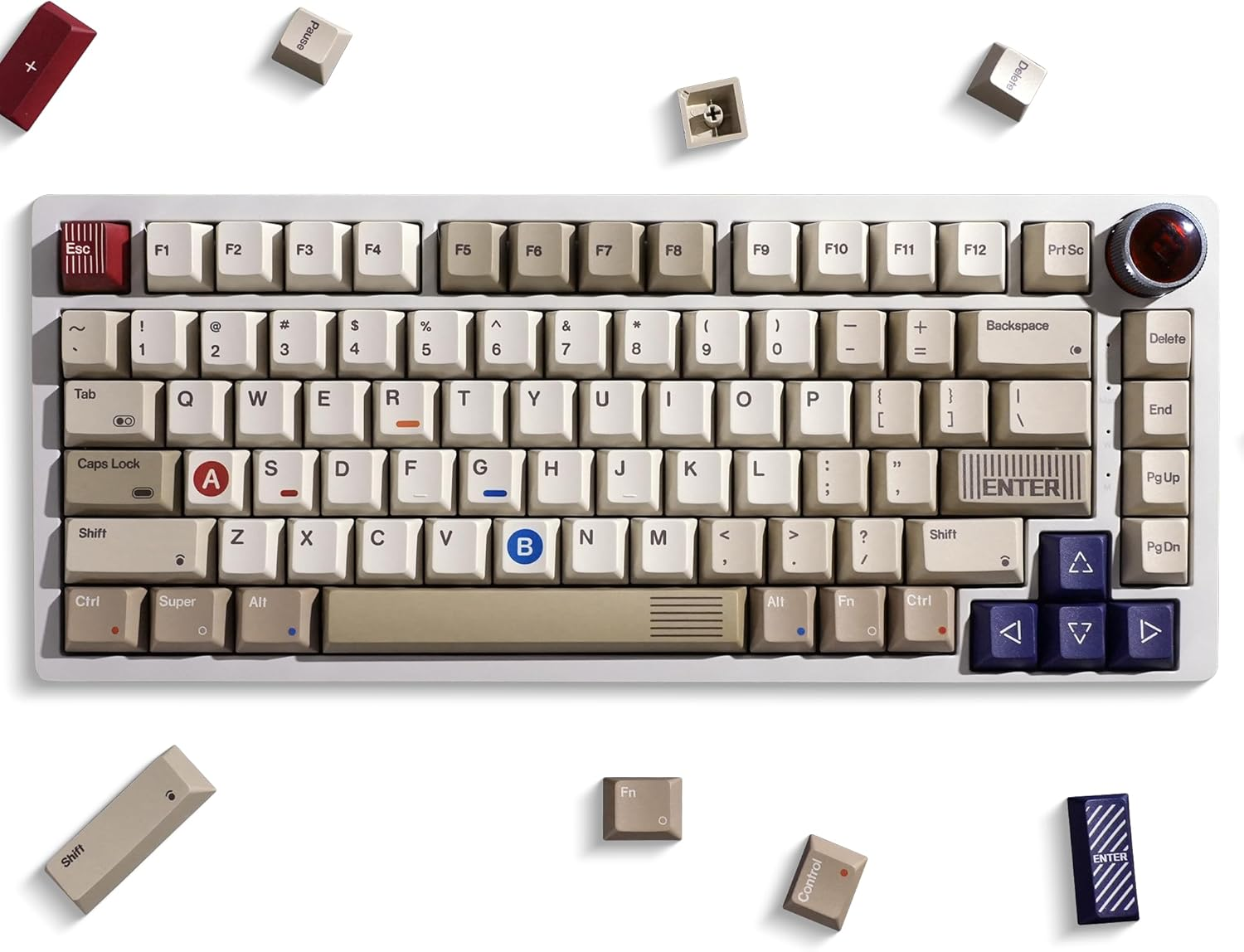 OHY PBT Keycaps, XVX Retro Keycaps 75 Percent, Dye-Sublimation, Cherry Profile Most 65% 75% 100% Cherry MX Switches Mechanical Keyboard, Retro Grey image number 6