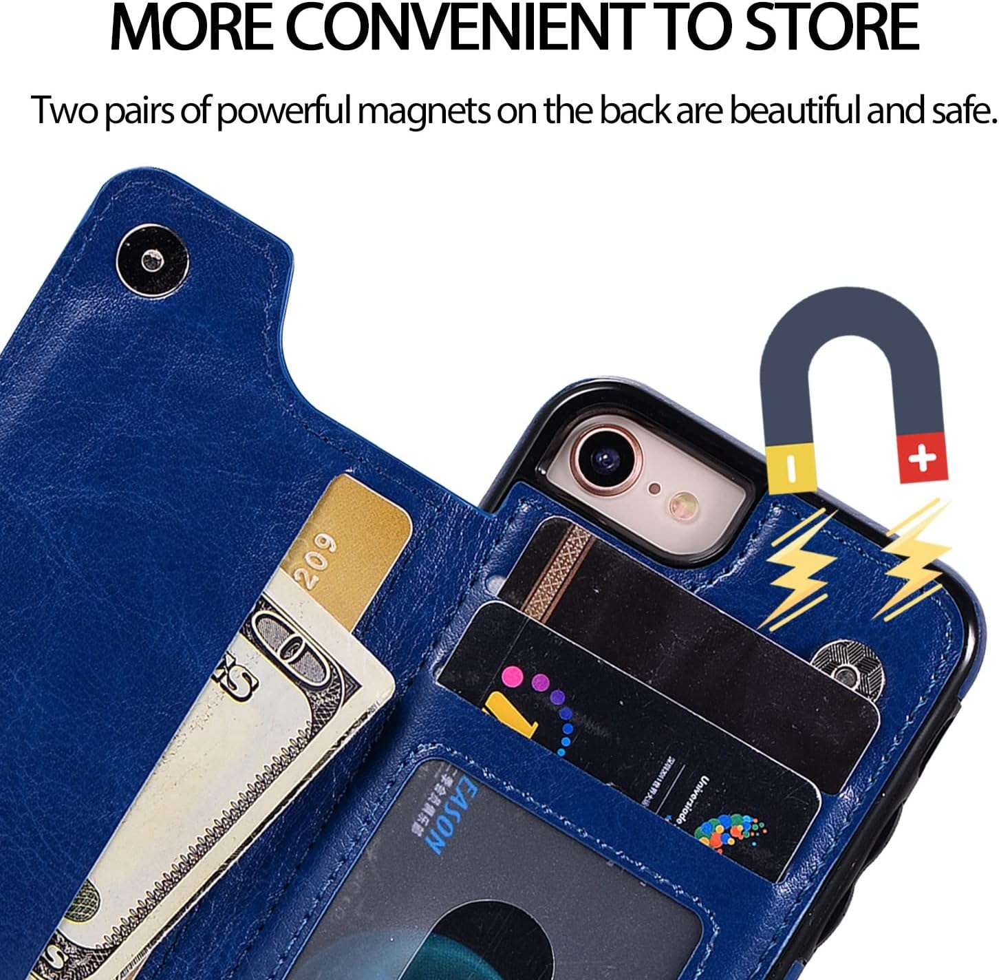 Wallet Case for Iphone 7/8,For Iphone SE 2020/SE 5G 3Rd Gen Case[Double Magnetic Clasp Durable Shockproof Cover] with Card Holders PU Leather Kickstand Card Slots-Blue image number 2