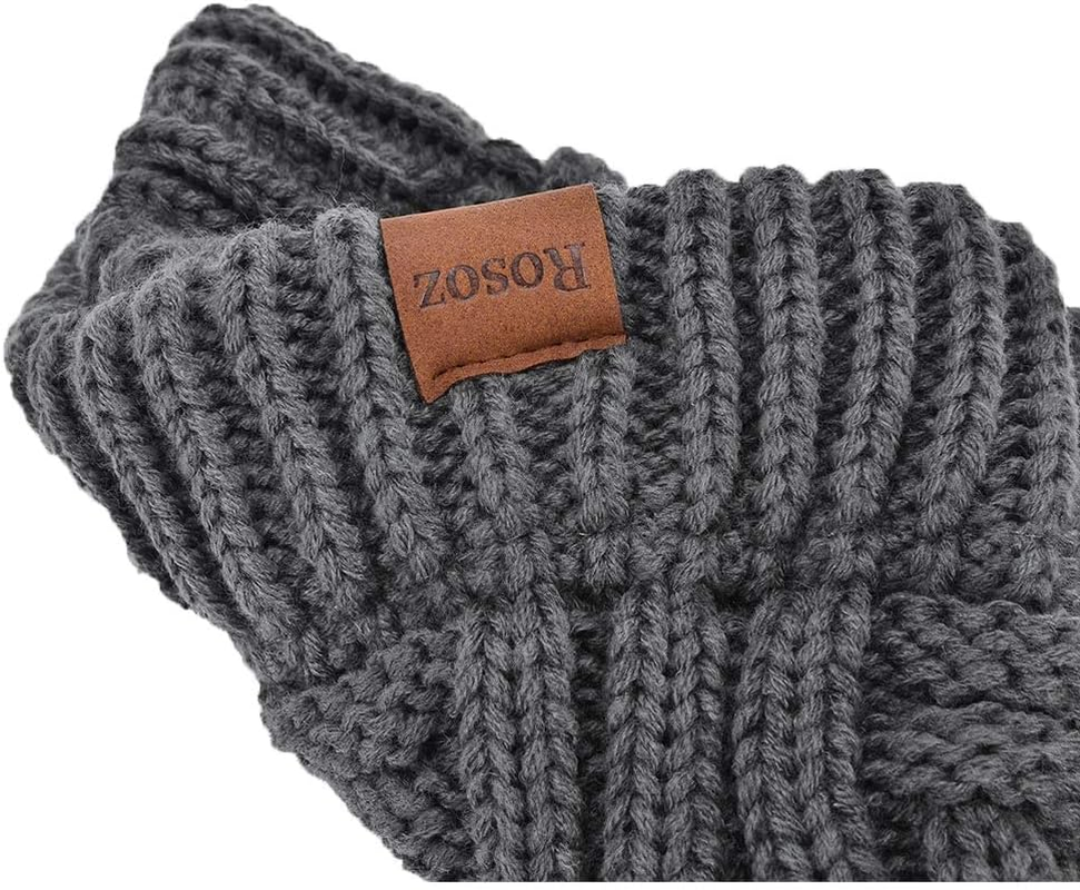 Rosoz Ponytail Beanie for Women,Winter Warm Beanie Tail Soft Stretch Cable Knit Messy High Bun Hat