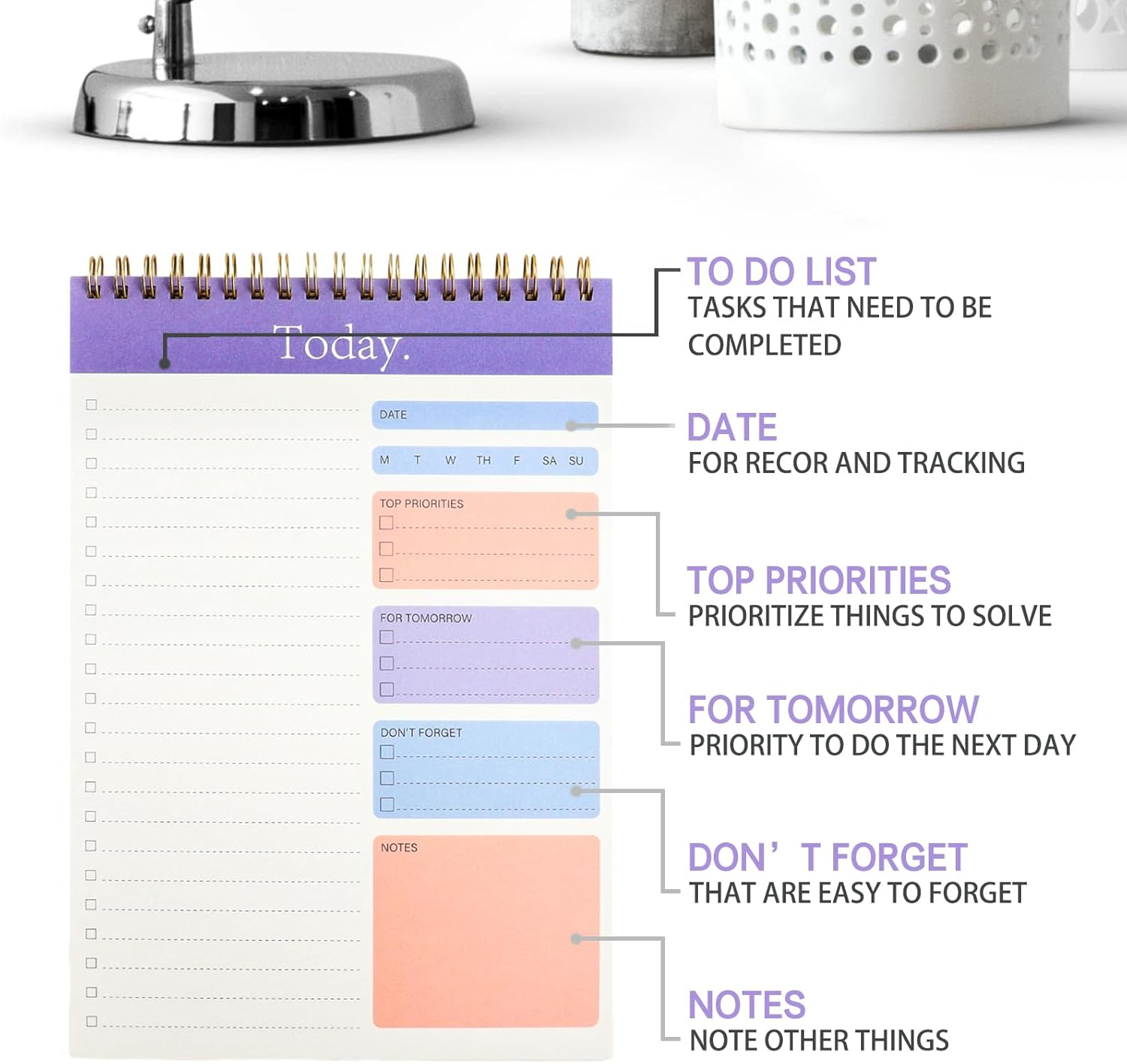 Ztowoto Daily Planner for Productivity52 Days Spiral to Do List Notebook，Undated Student Daily Planner 6.8 * 9.7Inch ，To Do List for Planning,Daily Goals,To Do List Pad(Purple) image number 5