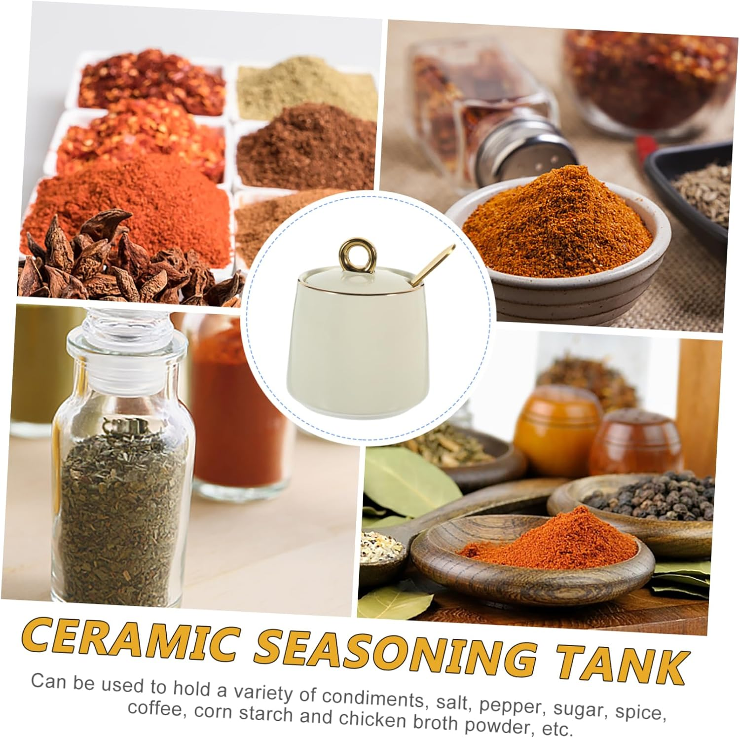 BIUDECO Ceramic Seasoning Jar for Home Use Spice Storage Jar Airtight Lid for Salt Sugar Spices in Kitchen Restaurant image number 5